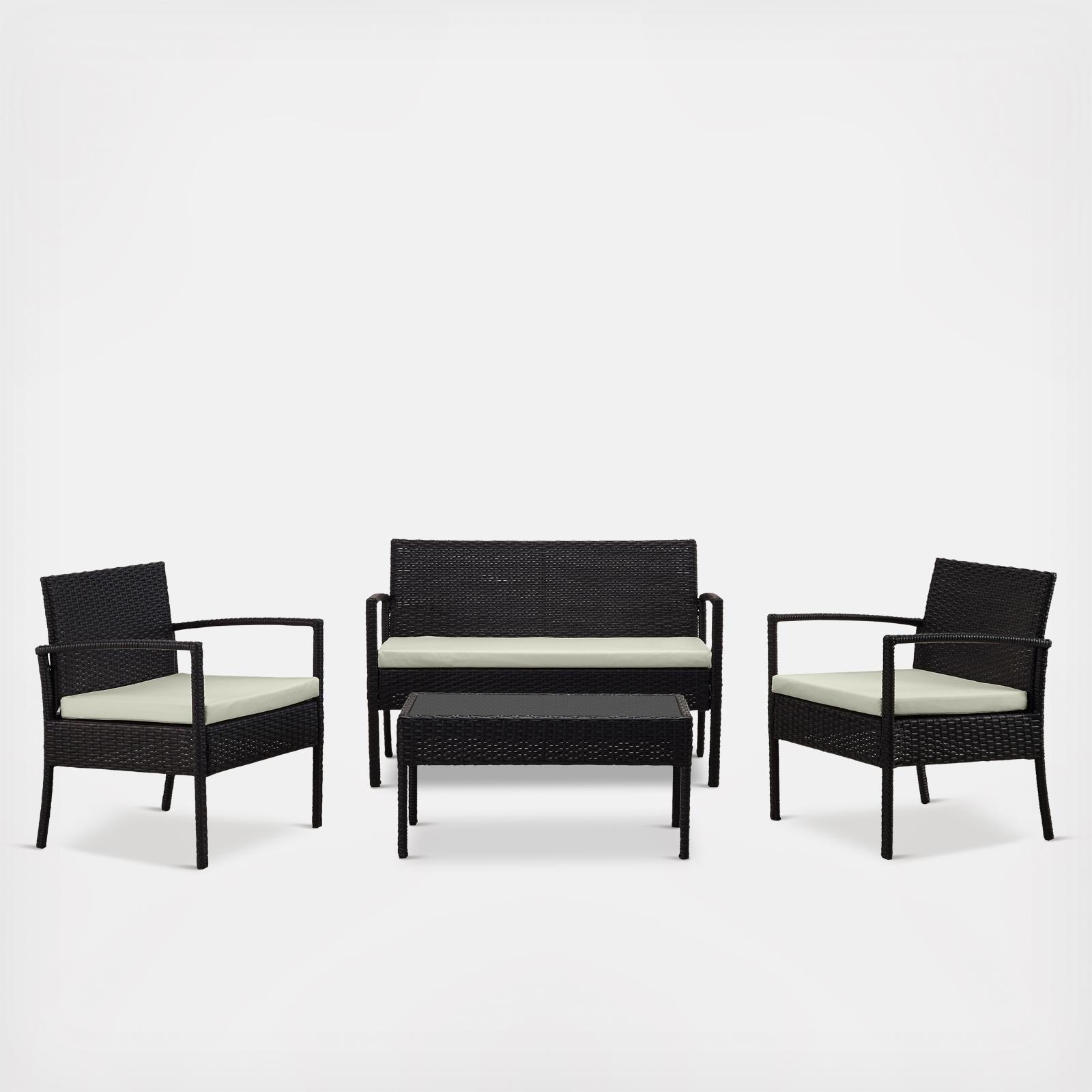 Noli Steel Rattan 4-Piece Patio Conversation Set 2 Noli Steel Rattan 4-Piece Patio Conversation Set
