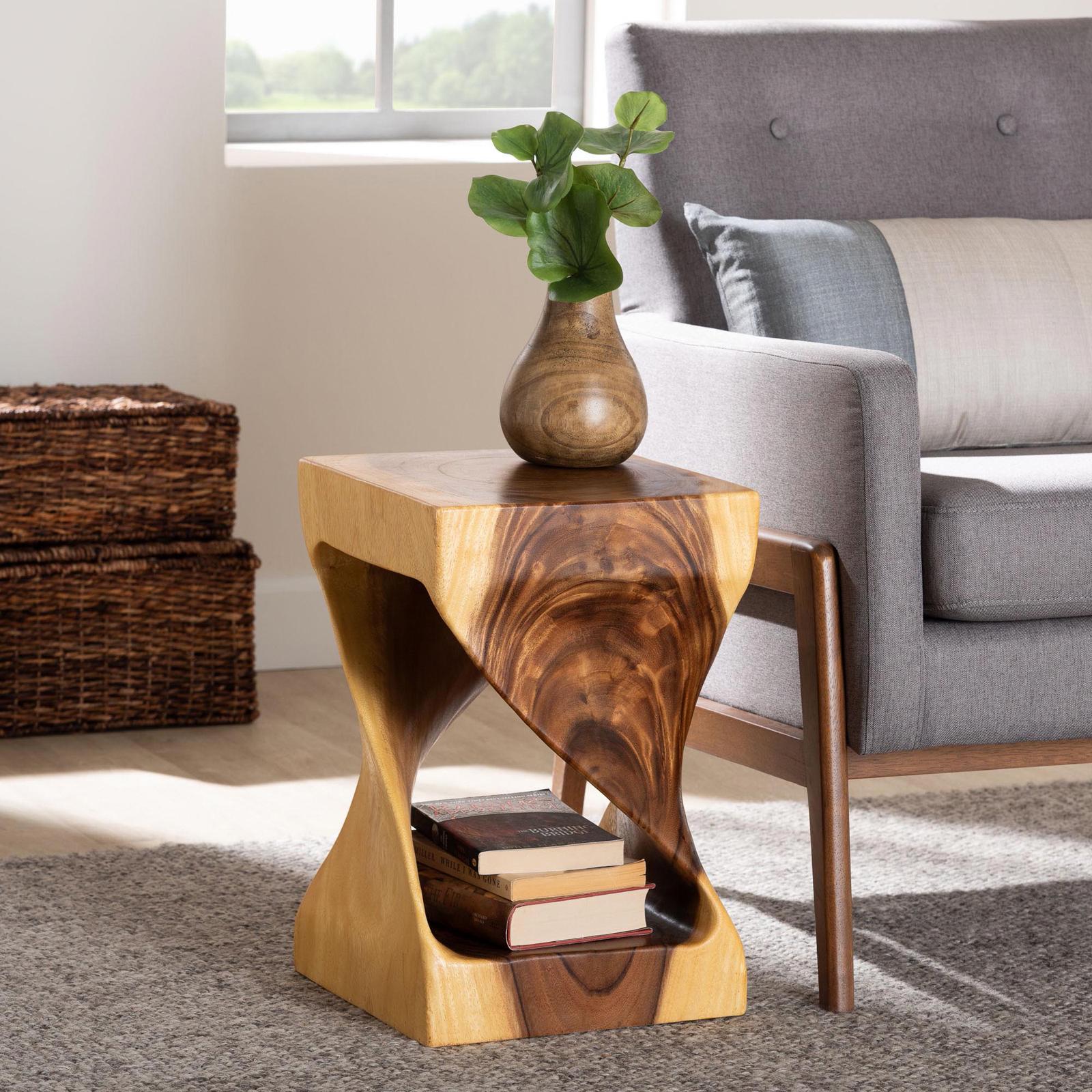 Rapha Hand-Carved Side Table with Shelf 17 Rapha Hand-Carved Side Table with Shelf