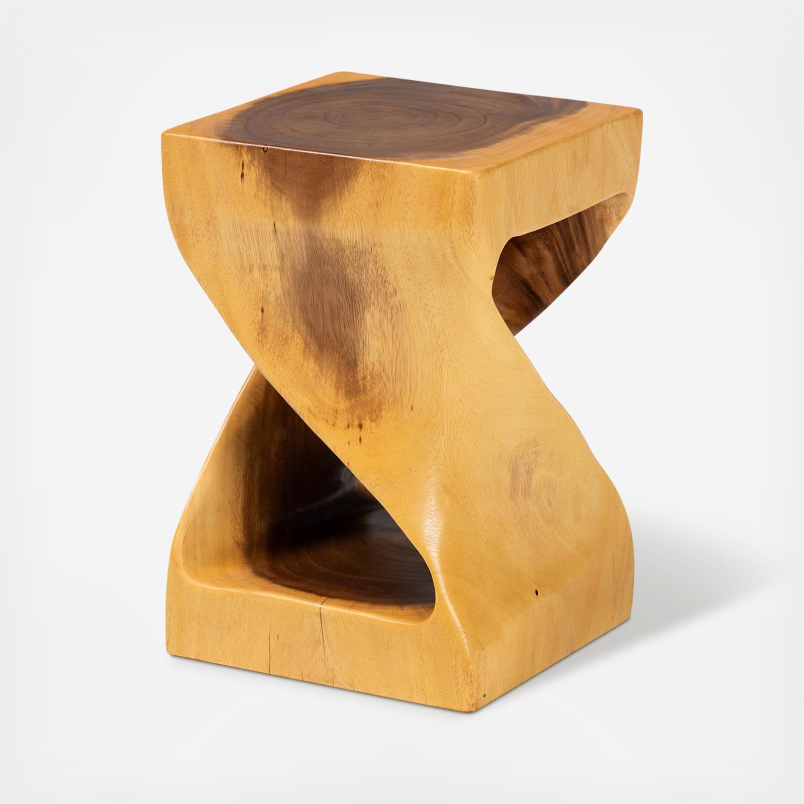 Rapha Hand-Carved Side Table with Shelf