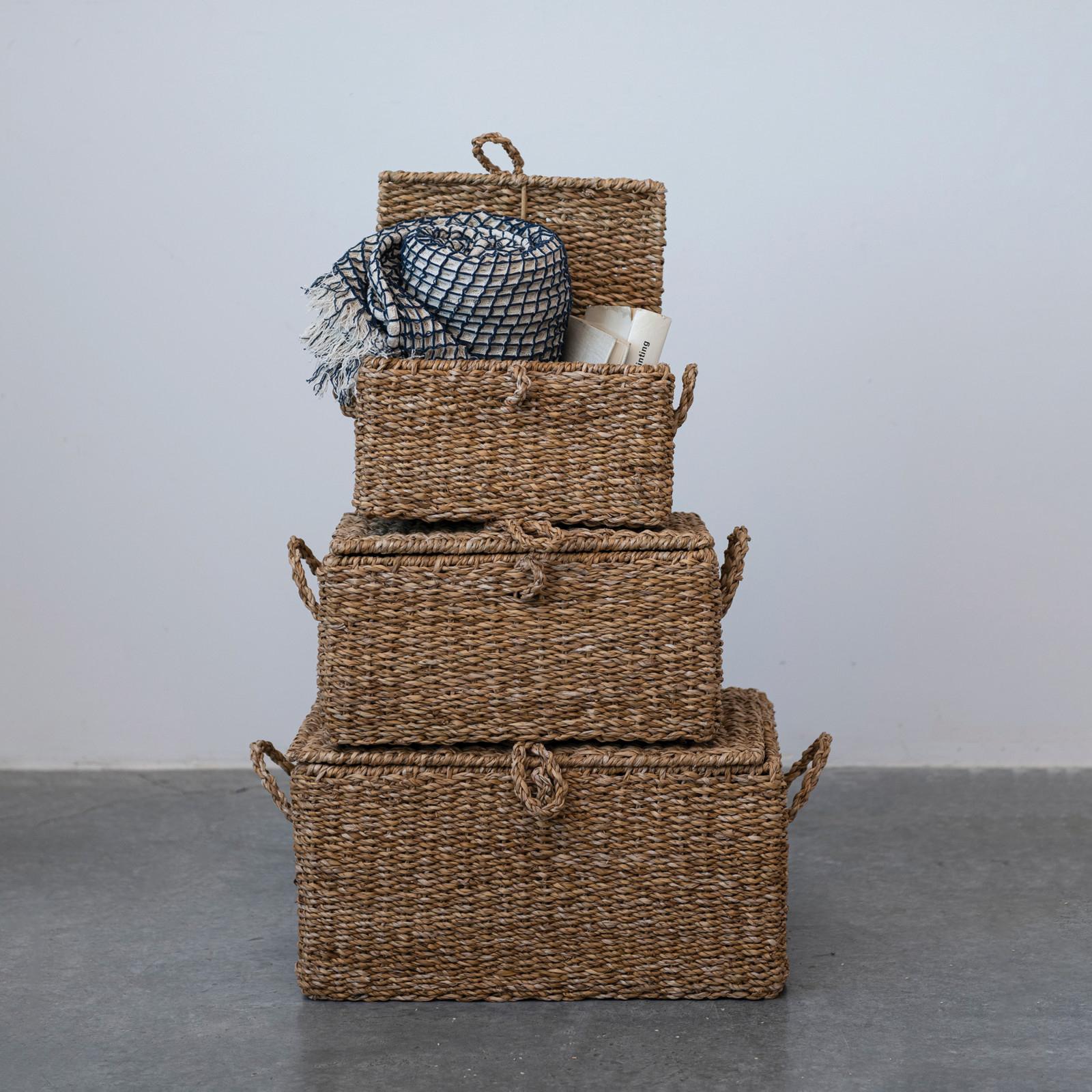 3-Piece Handwoven Seagrass Storage Trunk Set