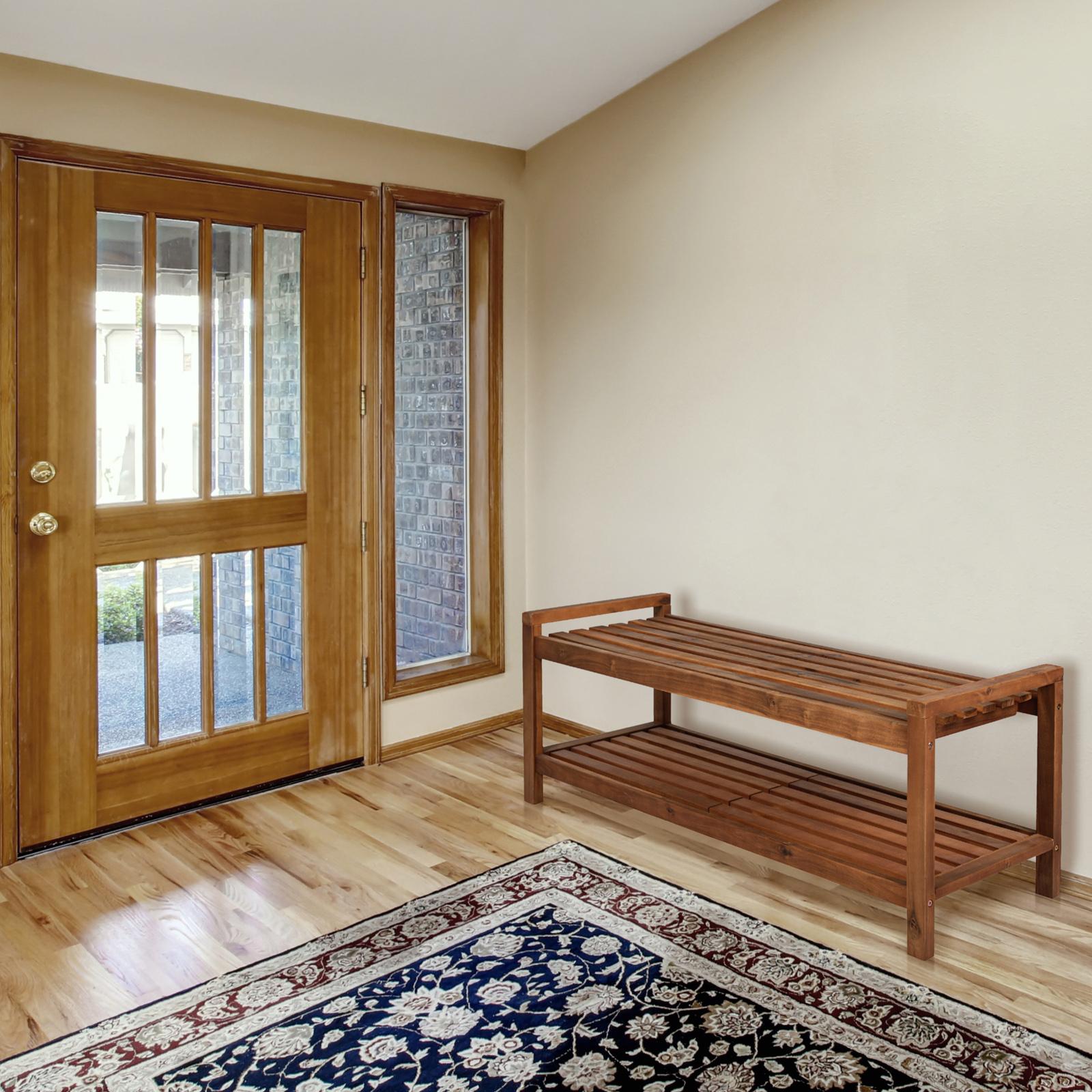 Blane Mid-Century Indoor Outdoor Patio Bench 2 Blane Mid-Century Indoor Outdoor Patio Bench