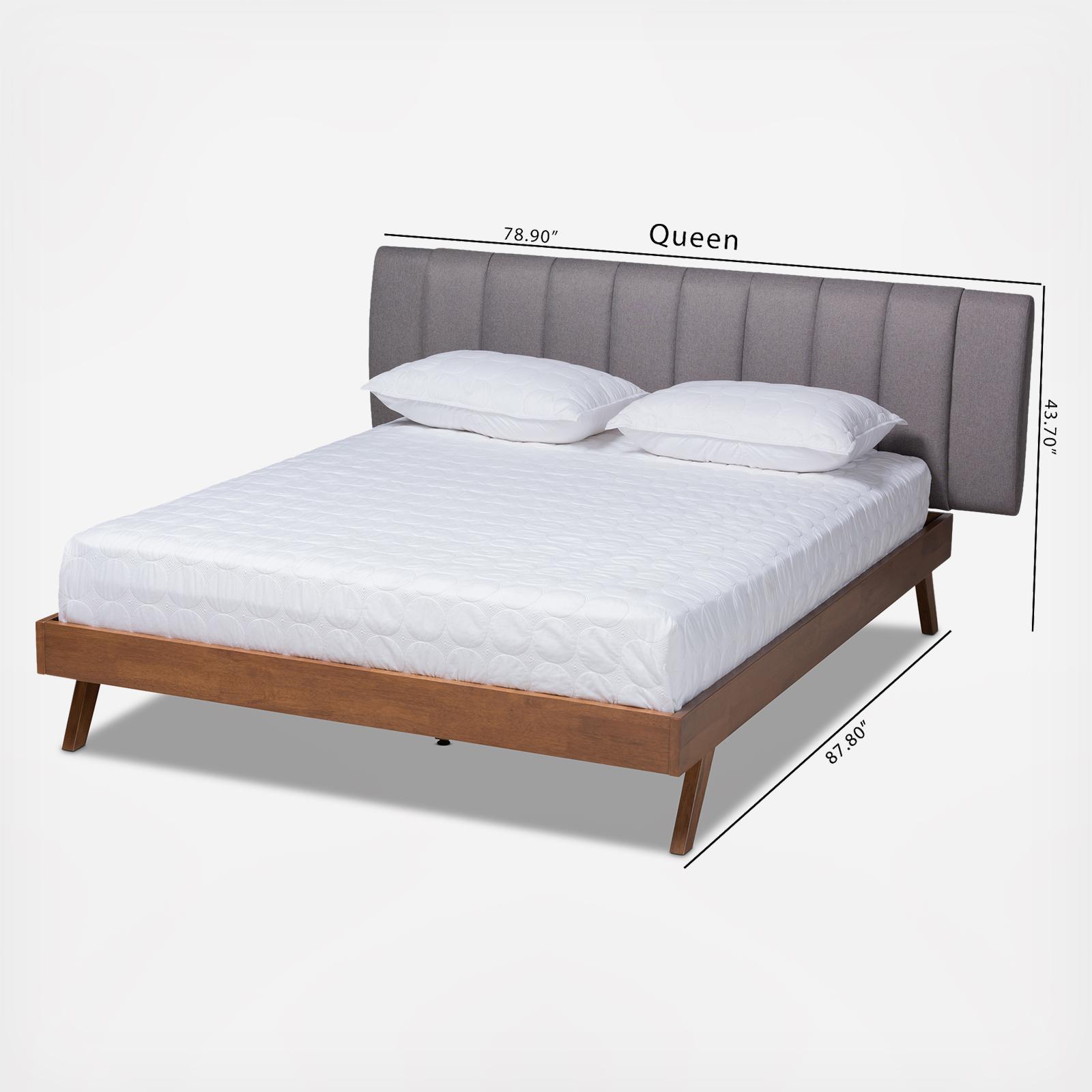 Brita Mid-Century Modern Upholstered Walnut Finished Wood Bed 5 Brita Mid-Century Modern Upholstered Walnut Finished Wood Bed