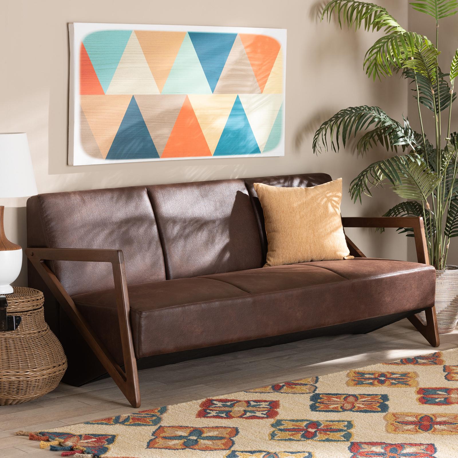 Christa Mid-Century Modern Faux Leather Sofa 1 Christa Mid-Century Modern Faux Leather Sofa