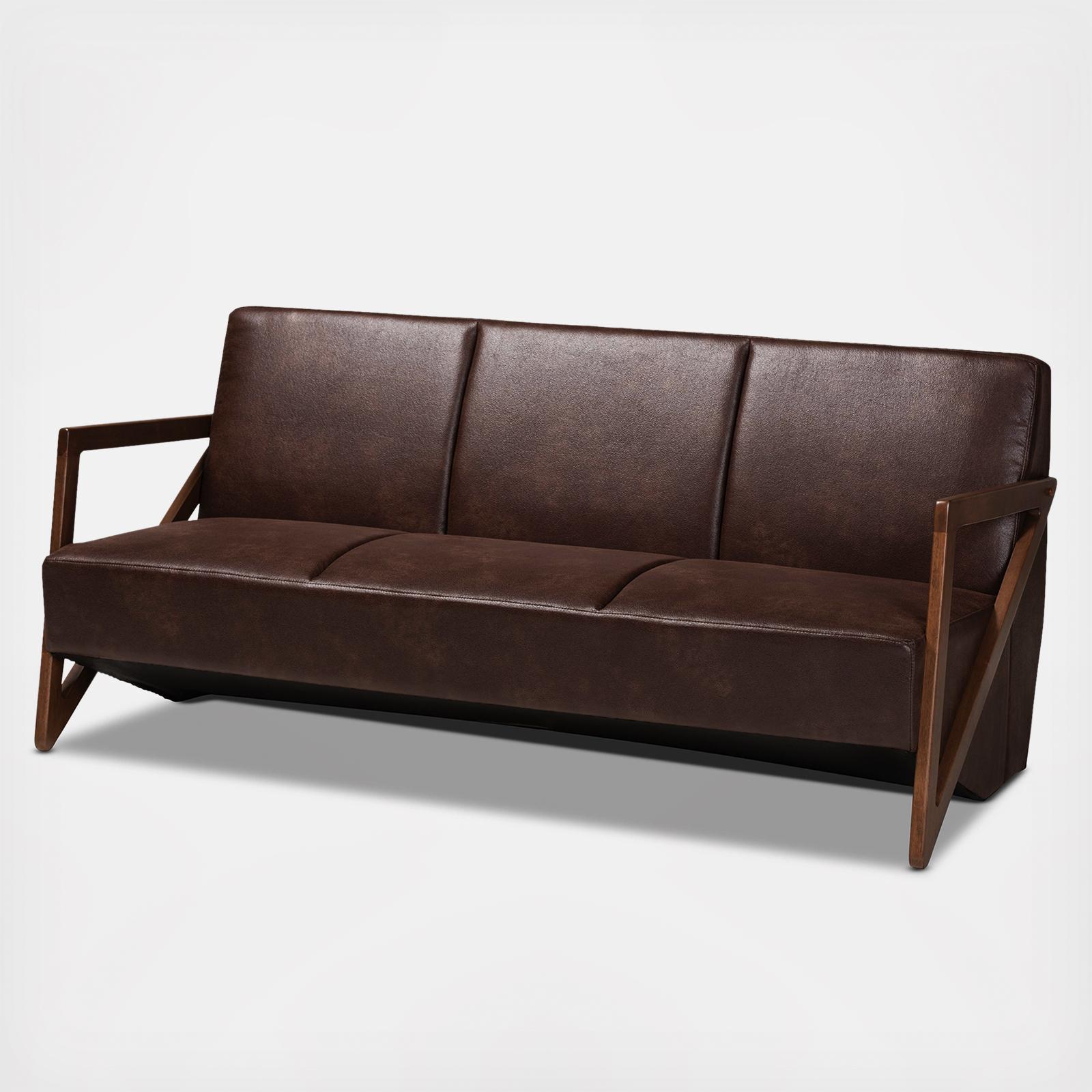 Christa Mid-Century Modern Faux Leather Sofa 2 Christa Mid-Century Modern Faux Leather Sofa