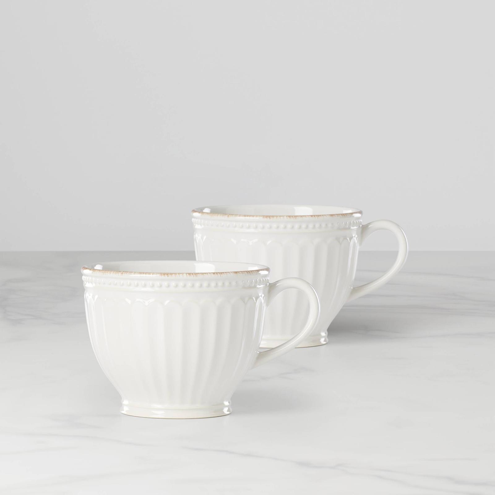 French Perle Groove Latte Coffee Mug, Set of 2 1 French Perle Groove Latte Coffee Mug, Set of 2