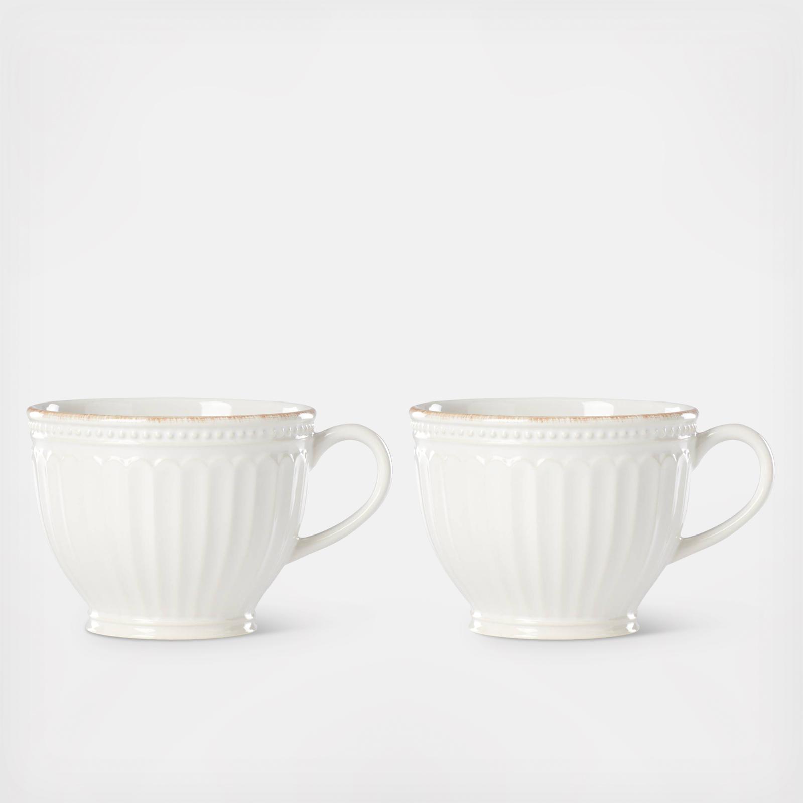 French Perle Groove Latte Coffee Mug, Set of 2 2 French Perle Groove Latte Coffee Mug, Set of 2