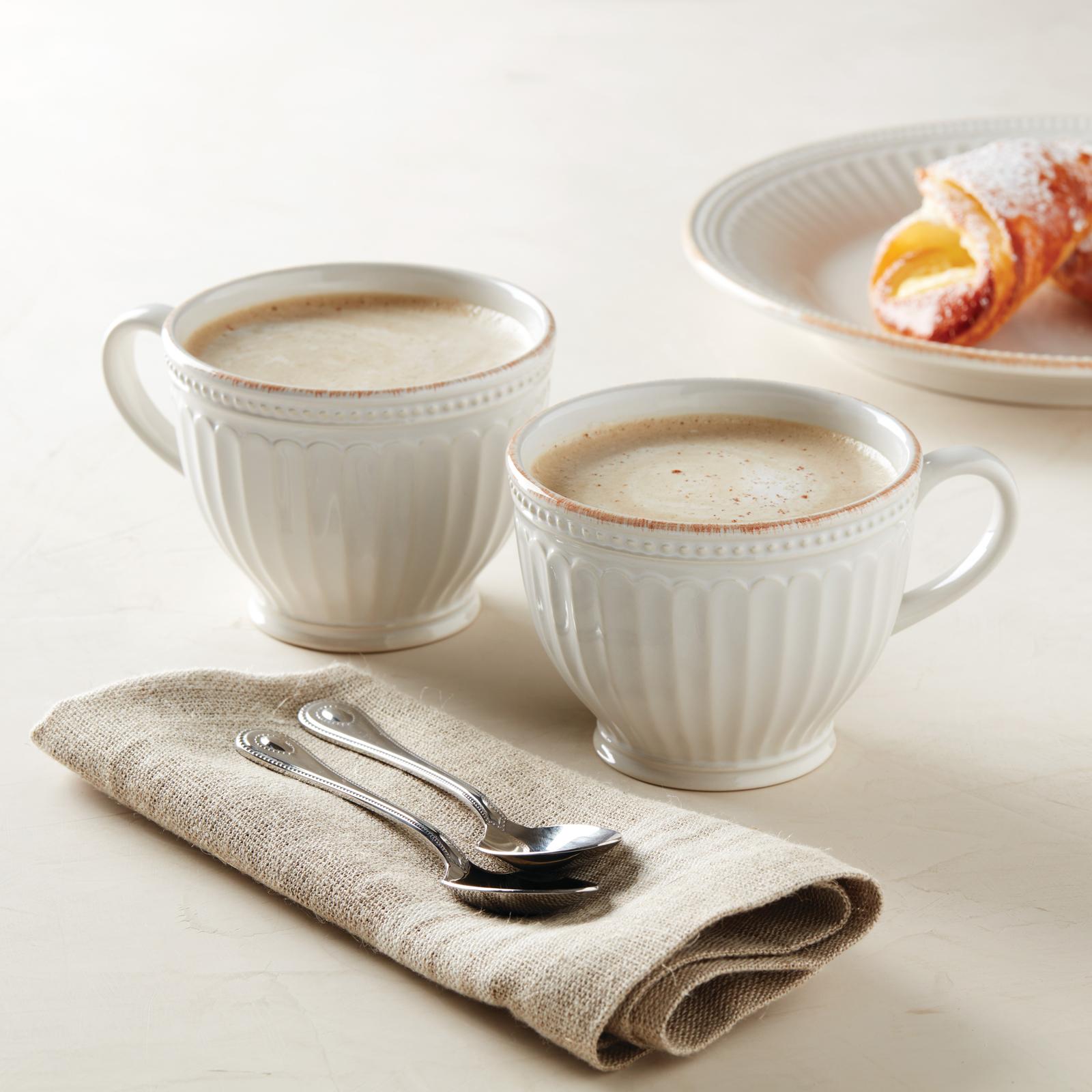 French Perle Groove Latte Coffee Mug, Set of 2 4 French Perle Groove Latte Coffee Mug, Set of 2
