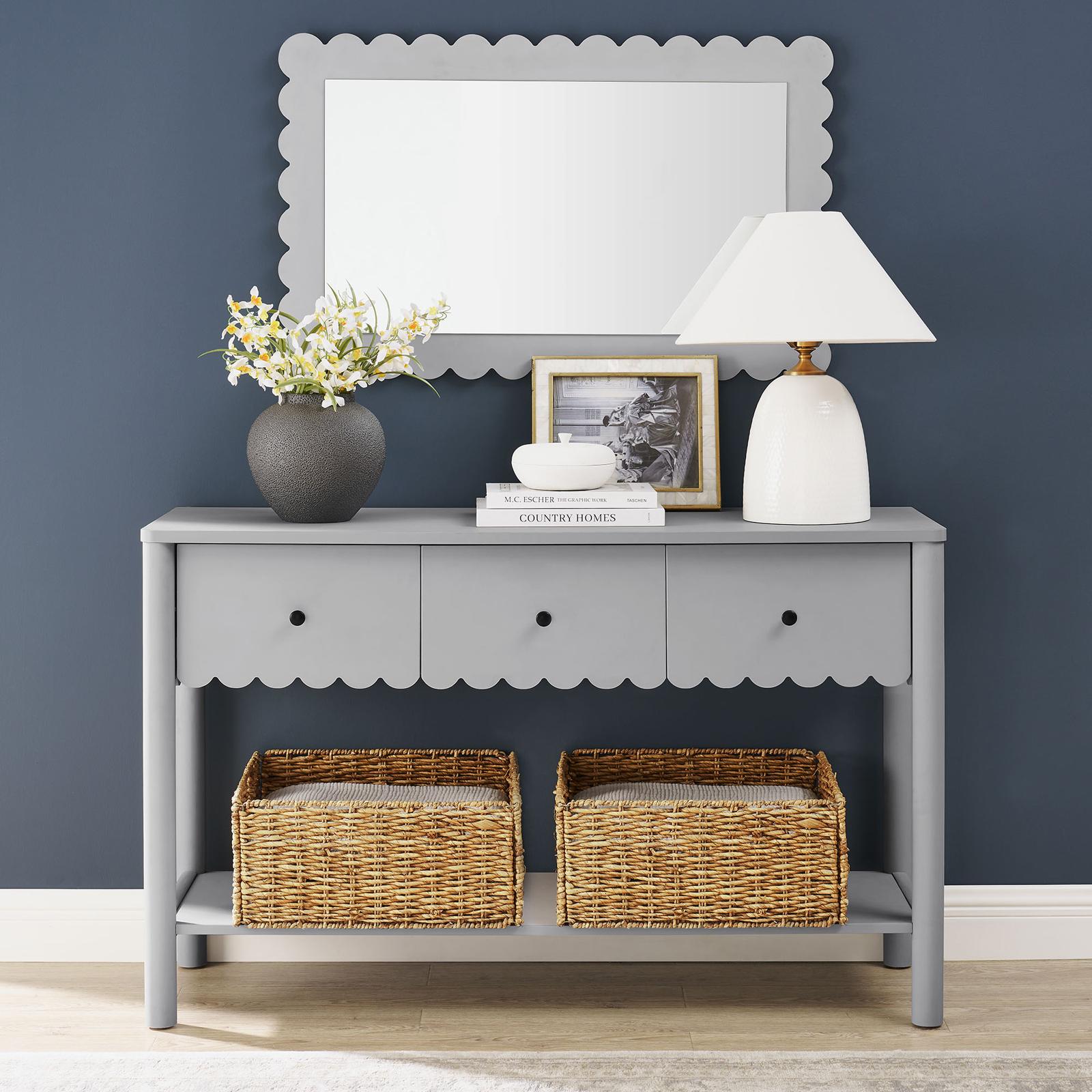 Emmeline 3-Drawer Scalloped Console Table 17 Emmeline 3-Drawer Scalloped Console Table