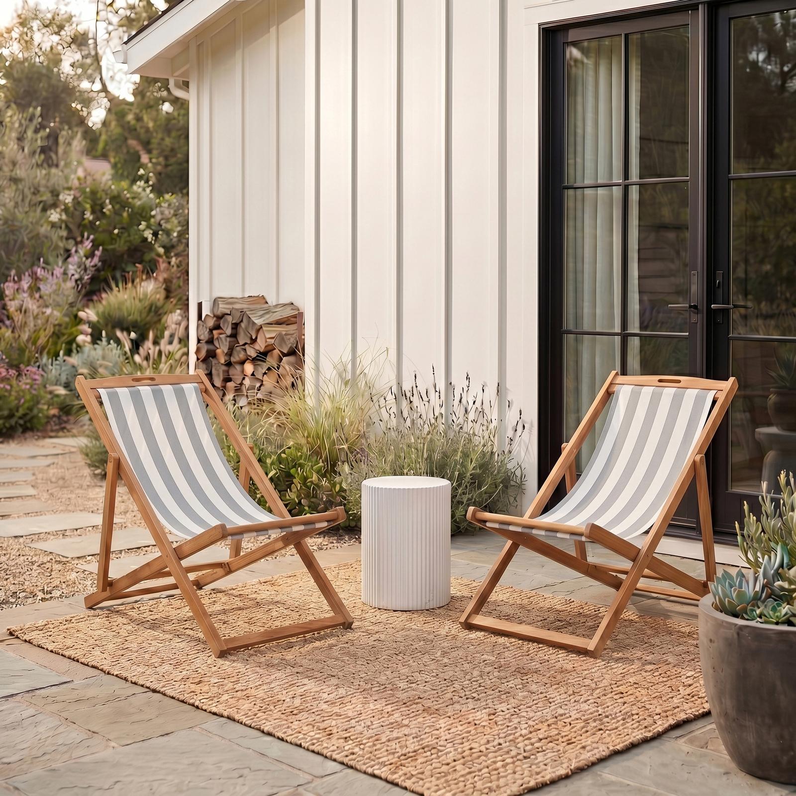Loren Striped Foldable Sling Chair, Set of 2 9 Loren Striped Foldable Sling Chair, Set of 2