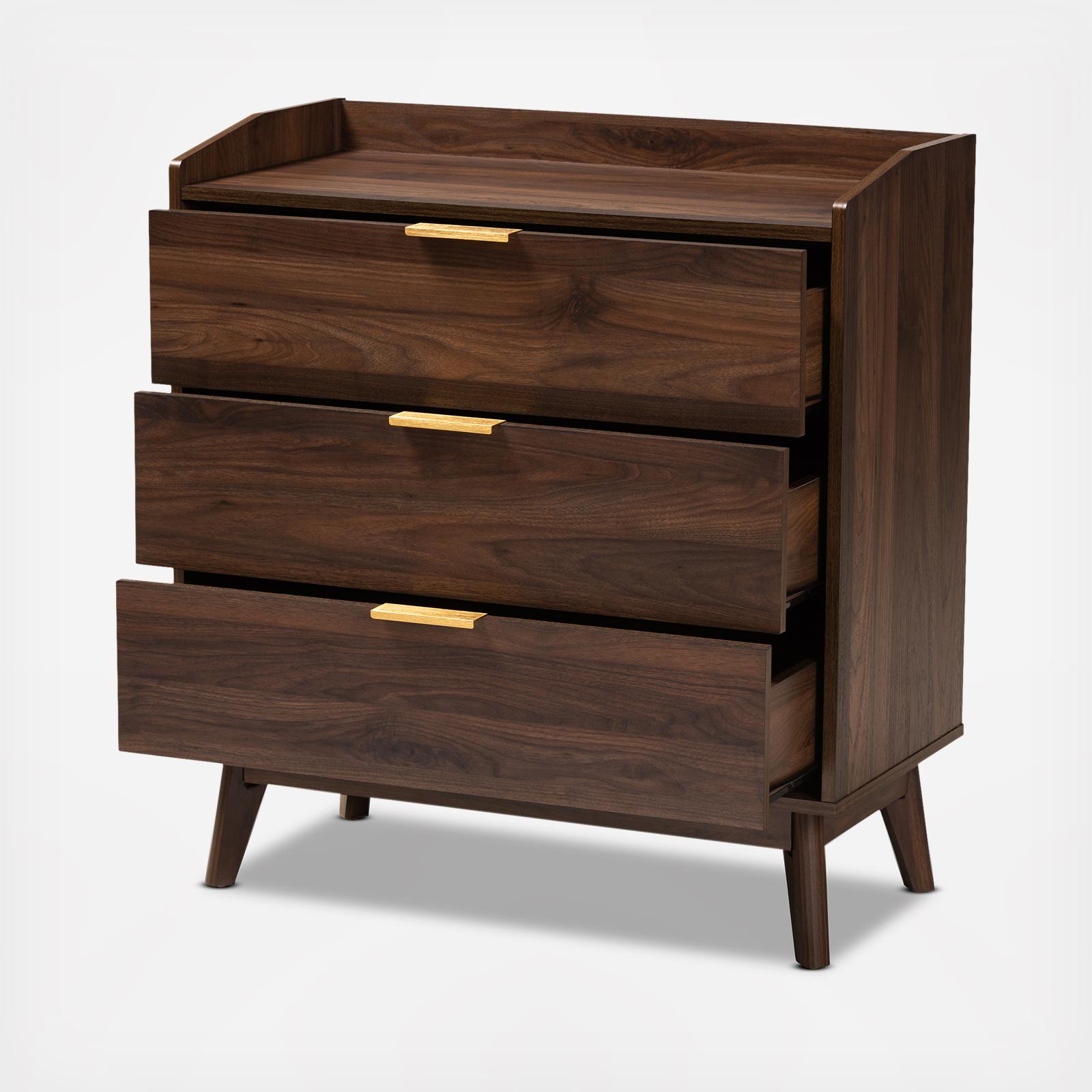 Lena Mid-Century Modern Finished 3-Drawer Wood Chest 3 Lena Mid-Century Modern Finished 3-Drawer Wood Chest