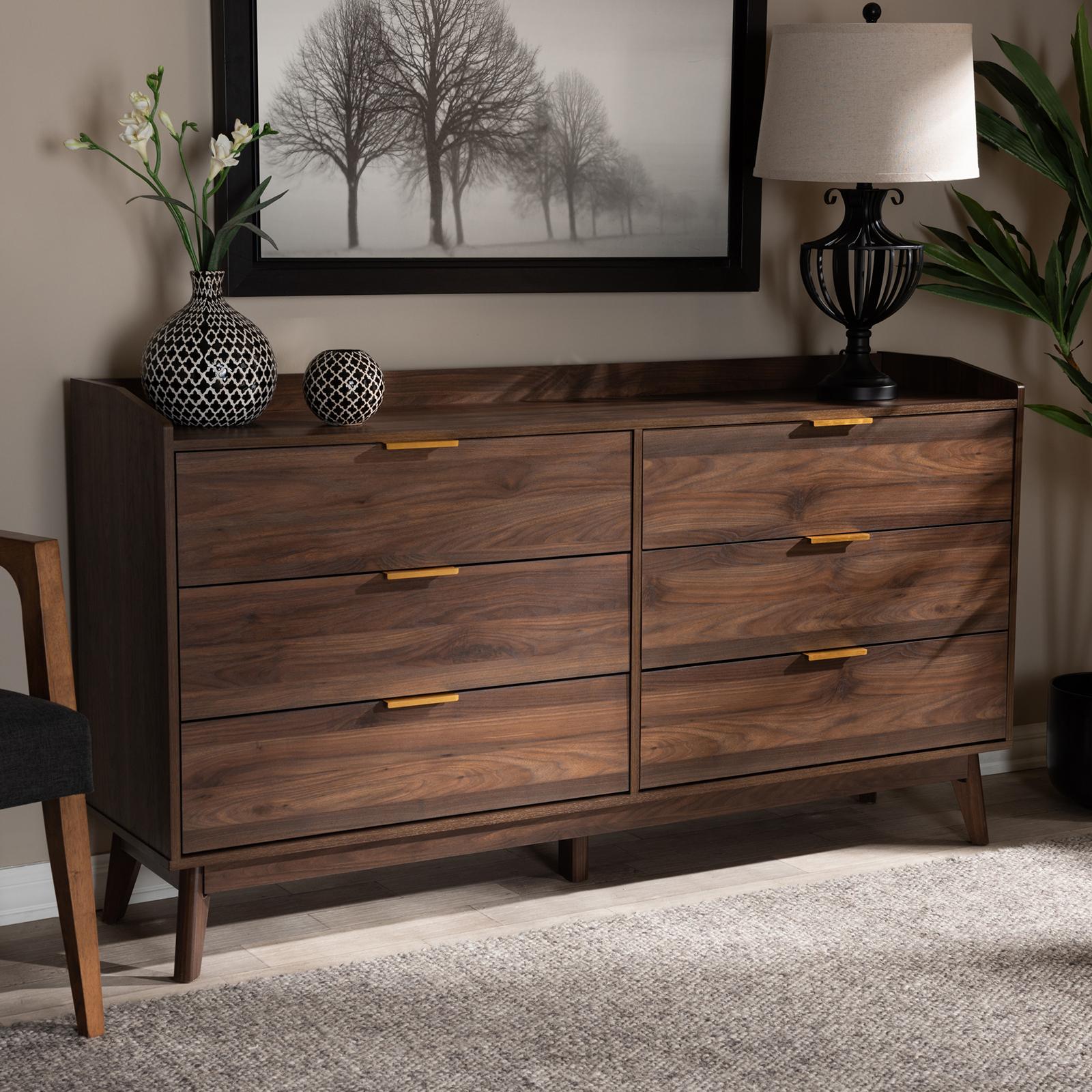 Lena Mid-Century Modern Finished 6-Drawer Wood Dresser 16 Lena Mid-Century Modern Finished 6-Drawer Wood Dresser
