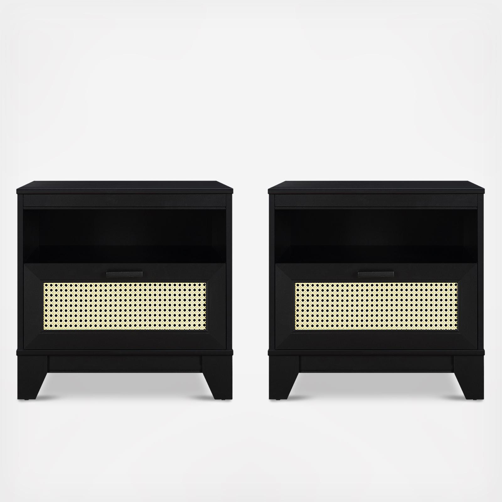 Sheridan Modern Cane Nightstand, Set of 2