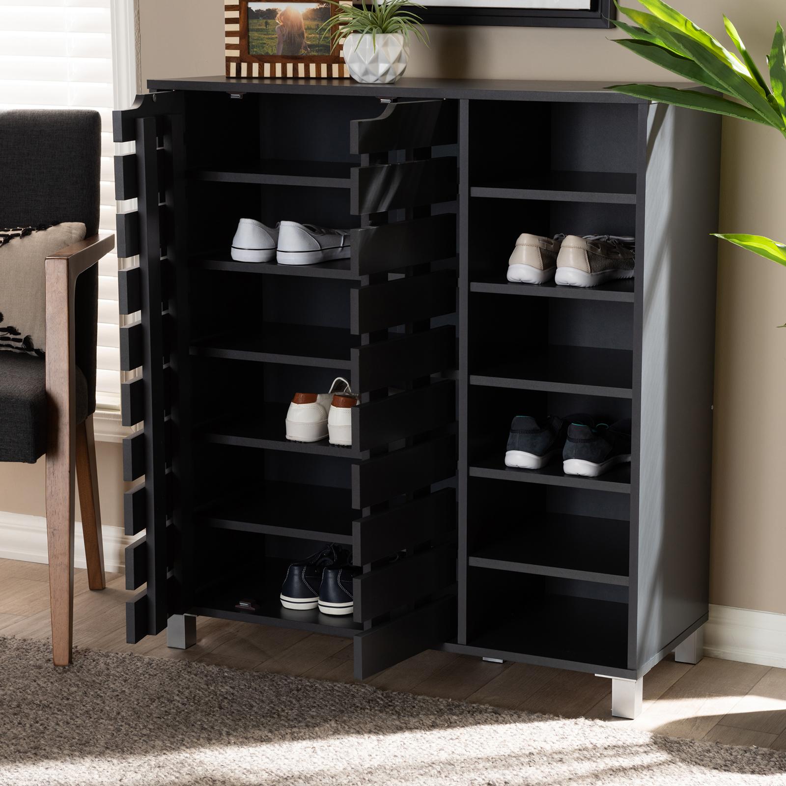 Shirley Finished 2-Door Shoe Storage Cabinet with Open Shelves