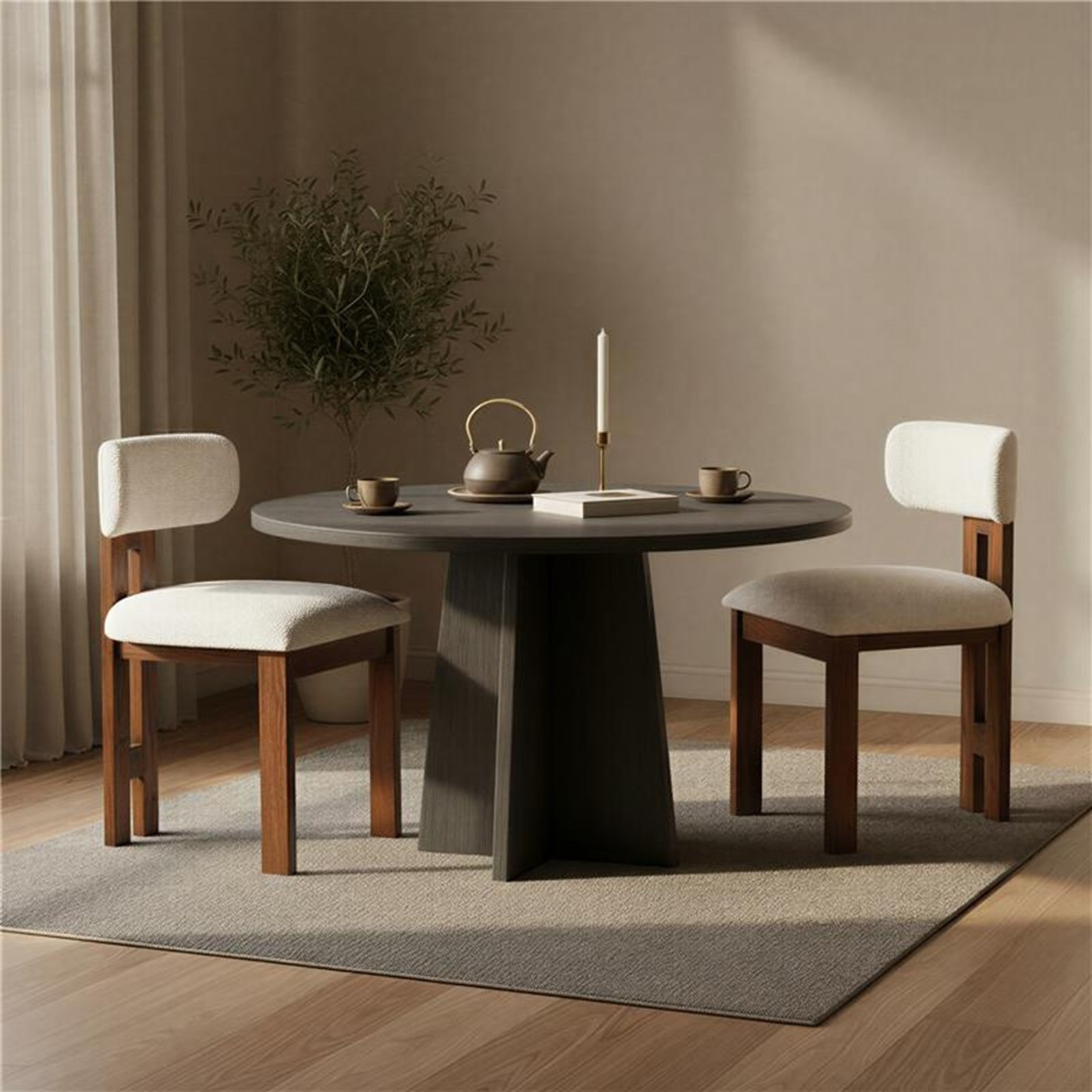 Acacia Wood Dining Chair with Upholstered Seat, Set of 2 1 Acacia Wood Dining Chair with Upholstered Seat, Set of 2