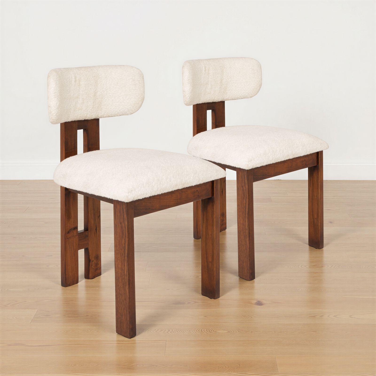 Acacia Wood Dining Chair with Upholstered Seat, Set of 2 5 Acacia Wood Dining Chair with Upholstered Seat, Set of 2