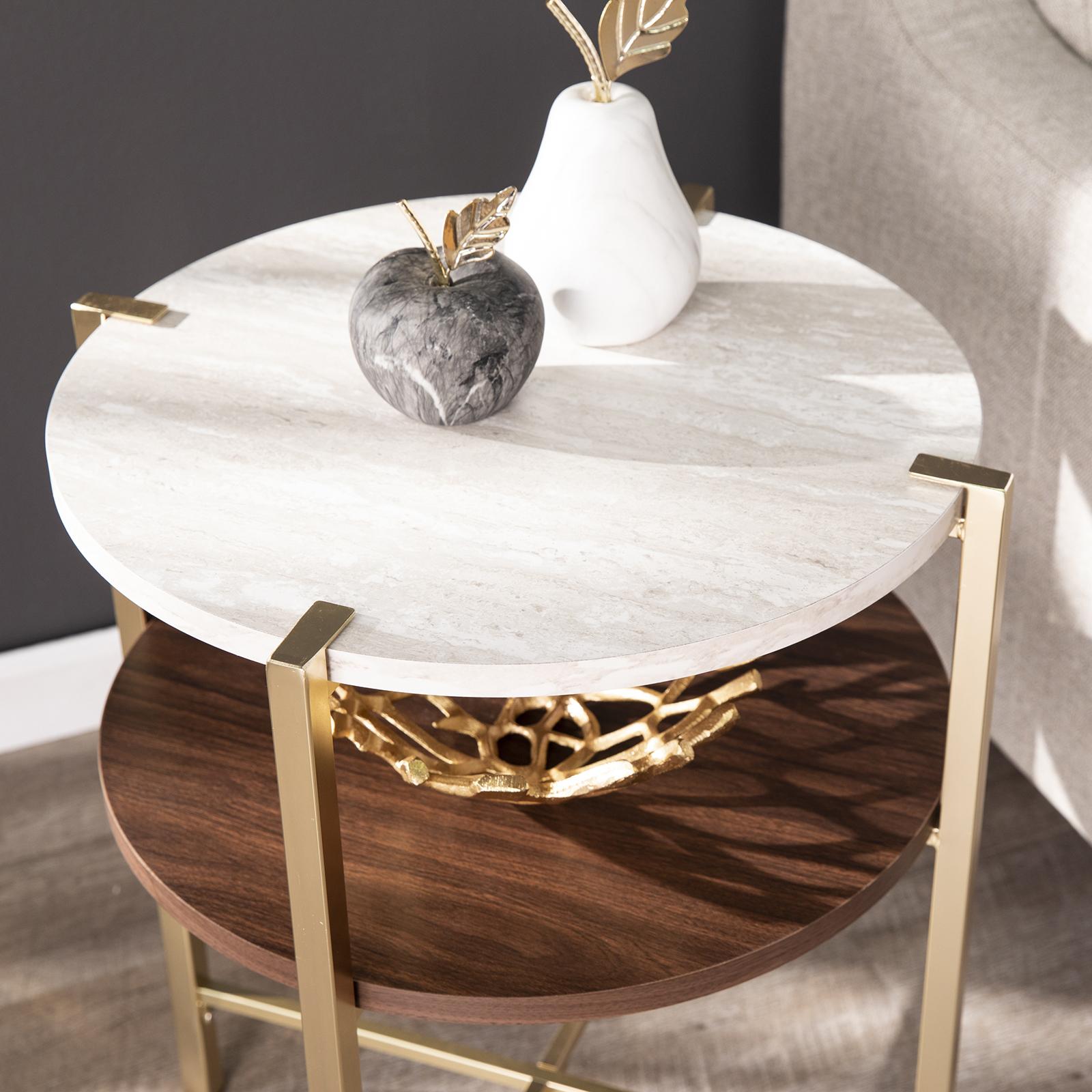 Ardmillan Round End Table with Faux Marble Top