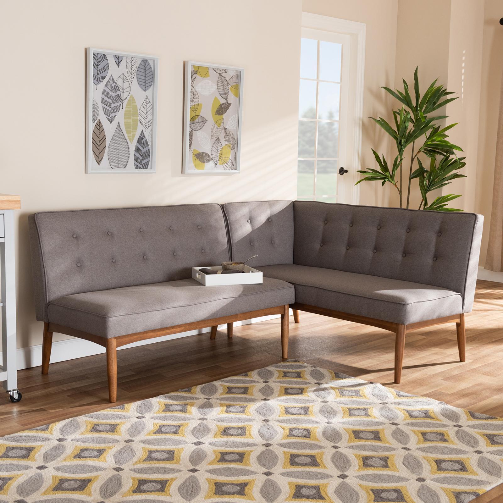 Arvid Mid-Century Modern Upholstered 2-Piece Dining Corner Bench Set