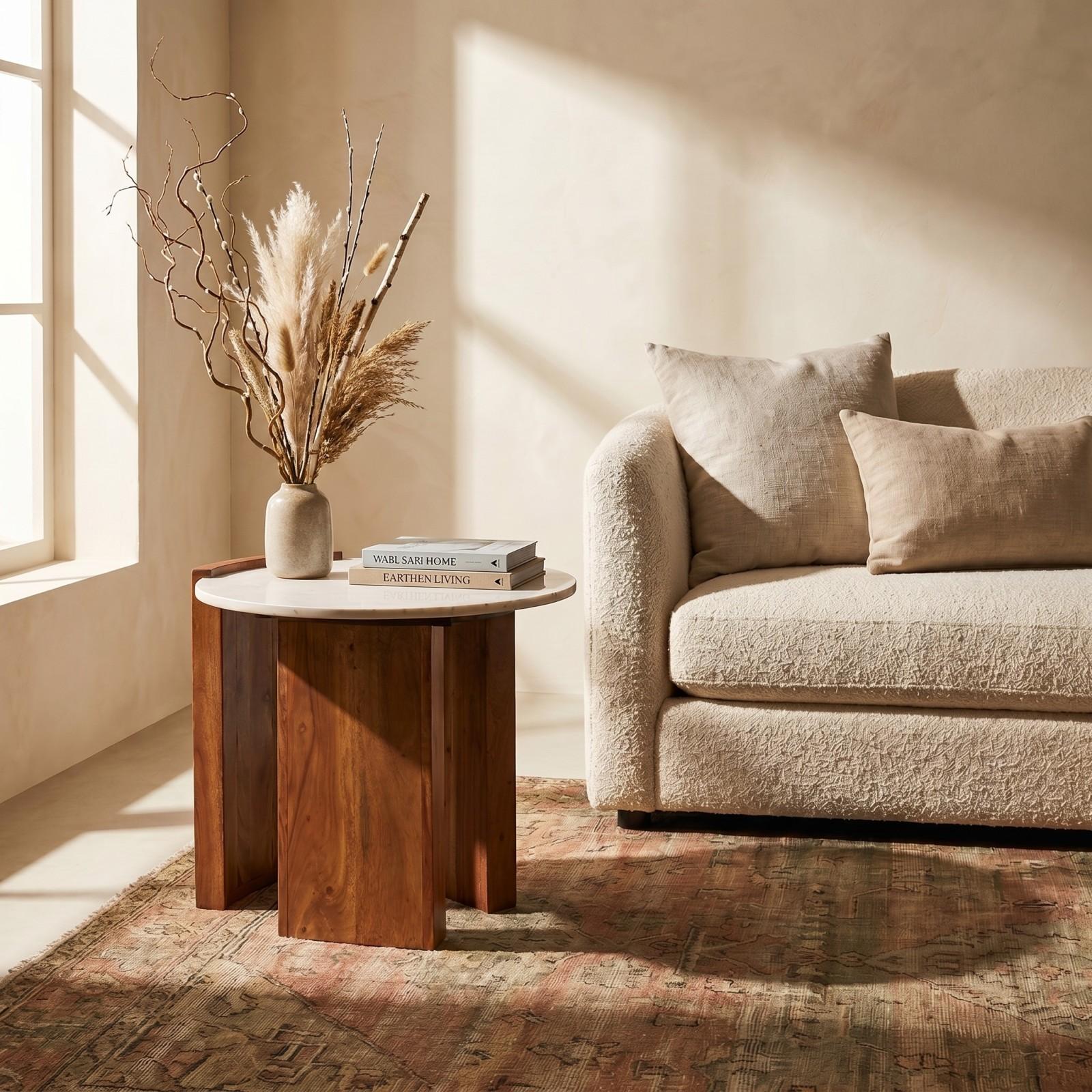 Bodhi Round Marble & Mango Wood Semi-Enclosed Coffee Table 1 Bodhi Round Marble & Mango Wood Semi-Enclosed Coffee Table