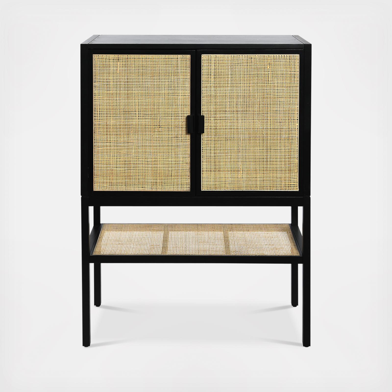 Boho Woven Rattan & Wood Cabinet