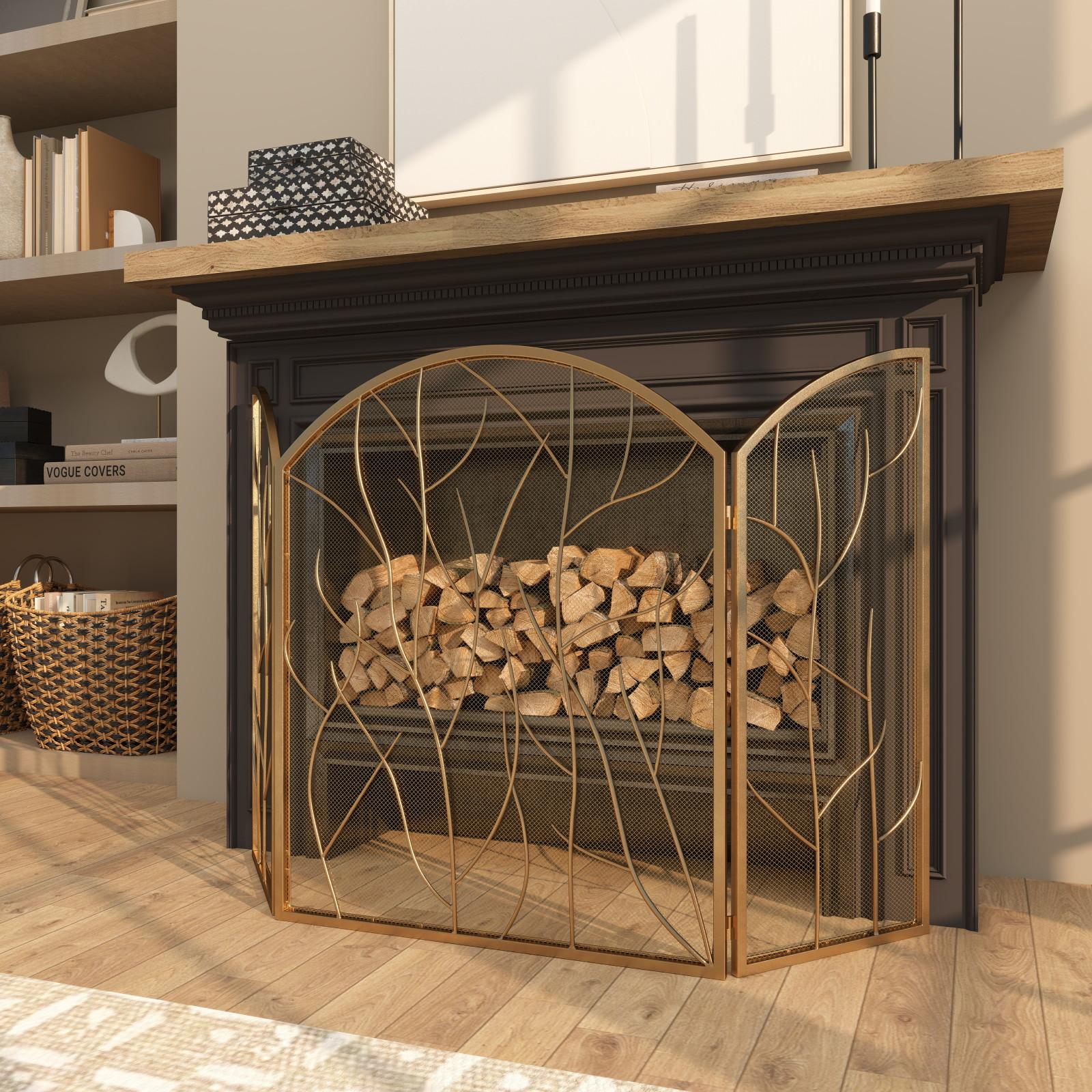 Branch 3-Panel Fireplace Screen 1 Branch 3-Panel Fireplace Screen