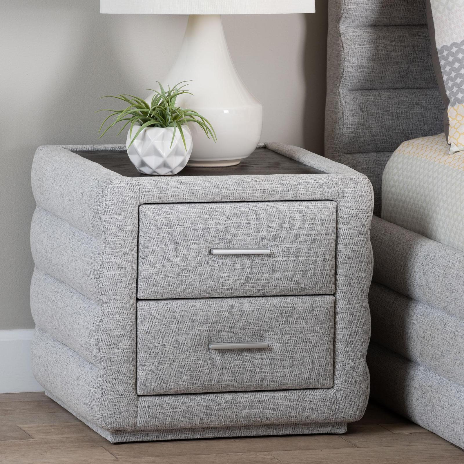 Cadmus Modern Channel-Tufted Fabric 2-Drawer Nightstand 1 Cadmus Modern Channel-Tufted Fabric 2-Drawer Nightstand