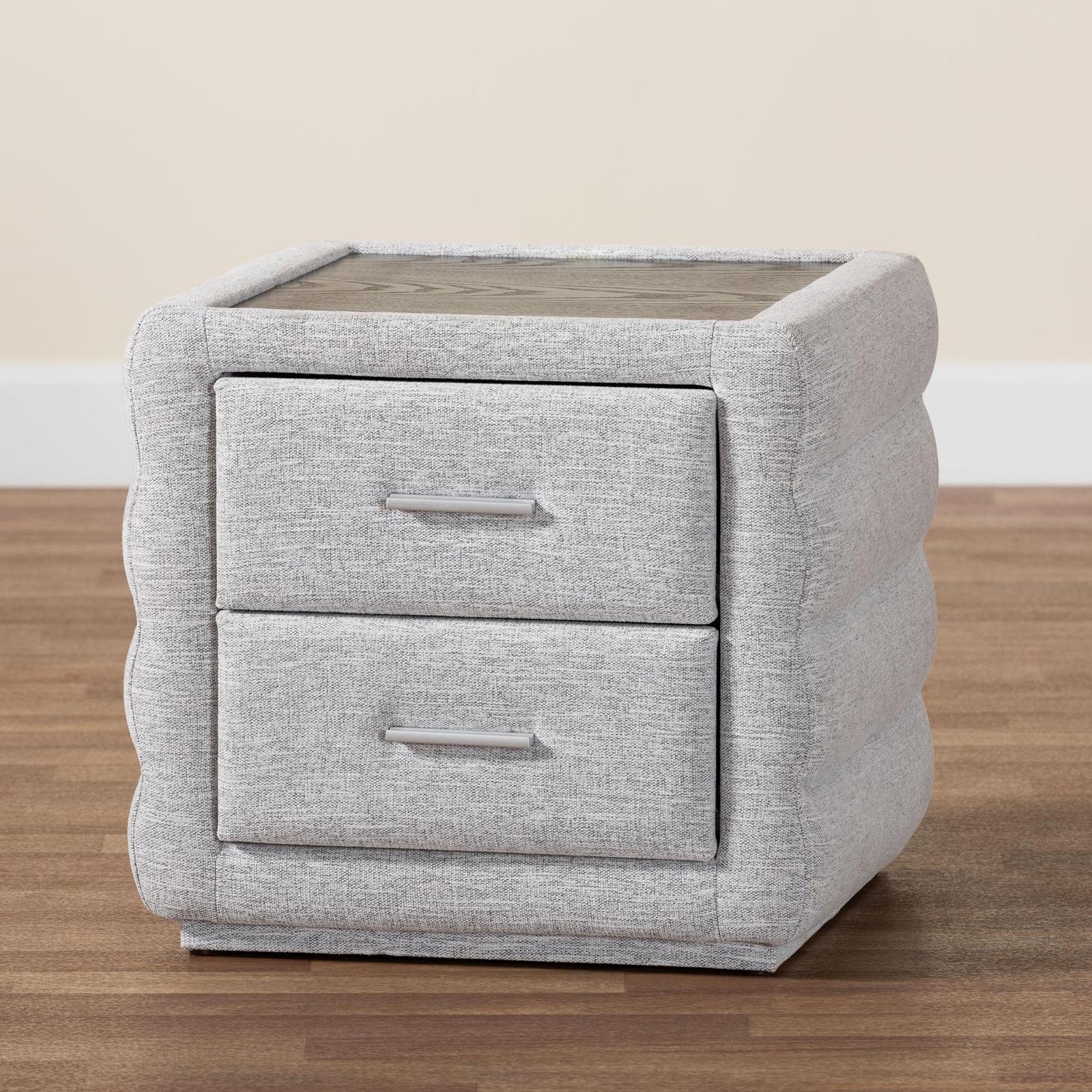Cadmus Modern Channel-Tufted Fabric 2-Drawer Nightstand 3 Cadmus Modern Channel-Tufted Fabric 2-Drawer Nightstand