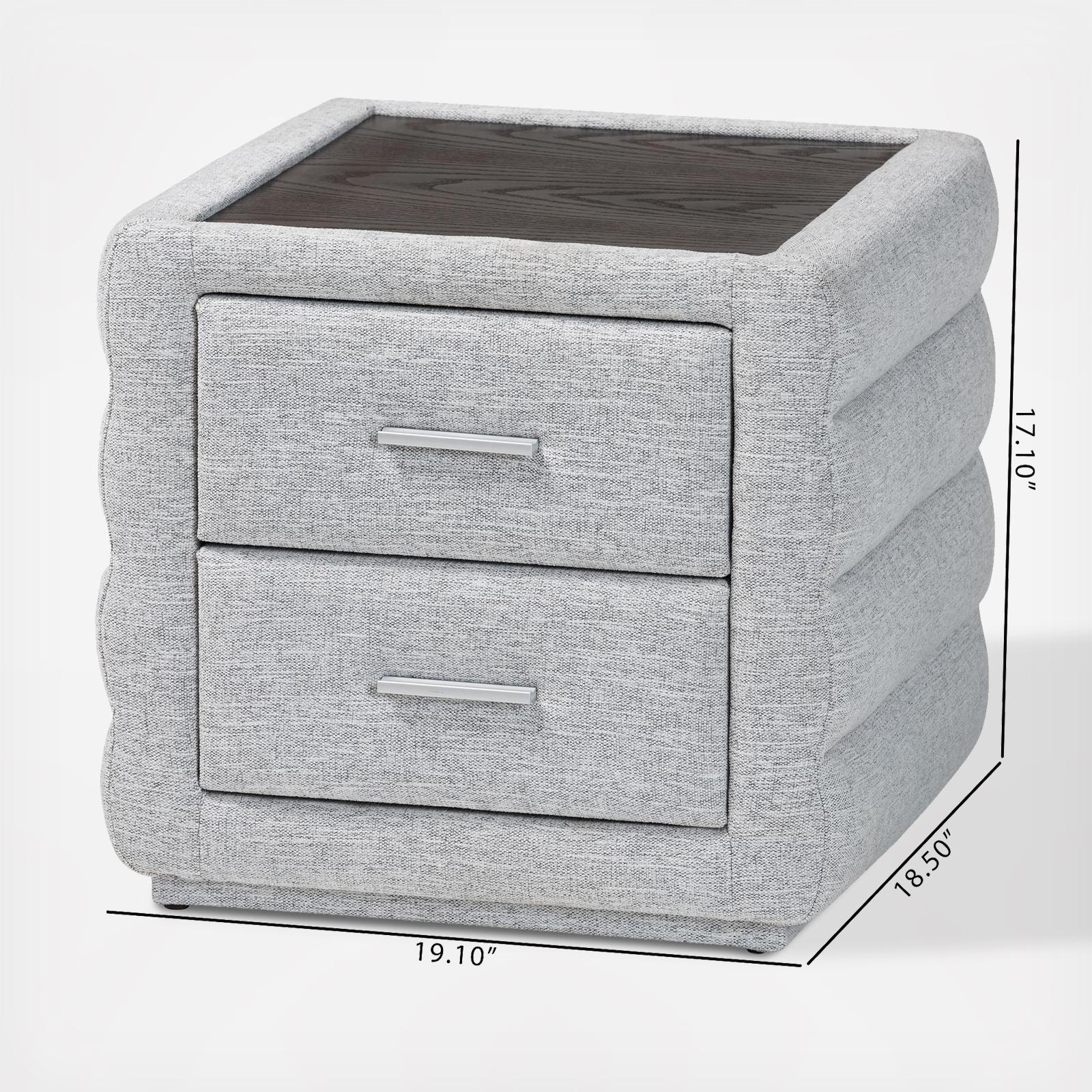 Cadmus Modern Channel-Tufted Fabric 2-Drawer Nightstand 8 Cadmus Modern Channel-Tufted Fabric 2-Drawer Nightstand