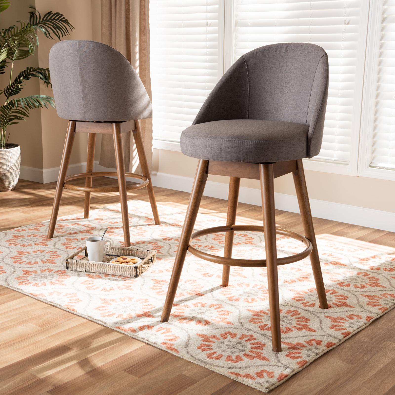 Carra Walnut-Finish Wood Swivel Bar Stool, Set of 2 14 Carra Walnut-Finish Wood Swivel Bar Stool, Set of 2