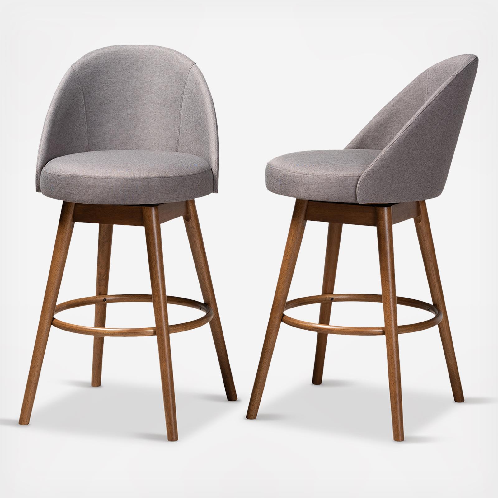 Carra Walnut-Finish Wood Swivel Bar Stool, Set of 2