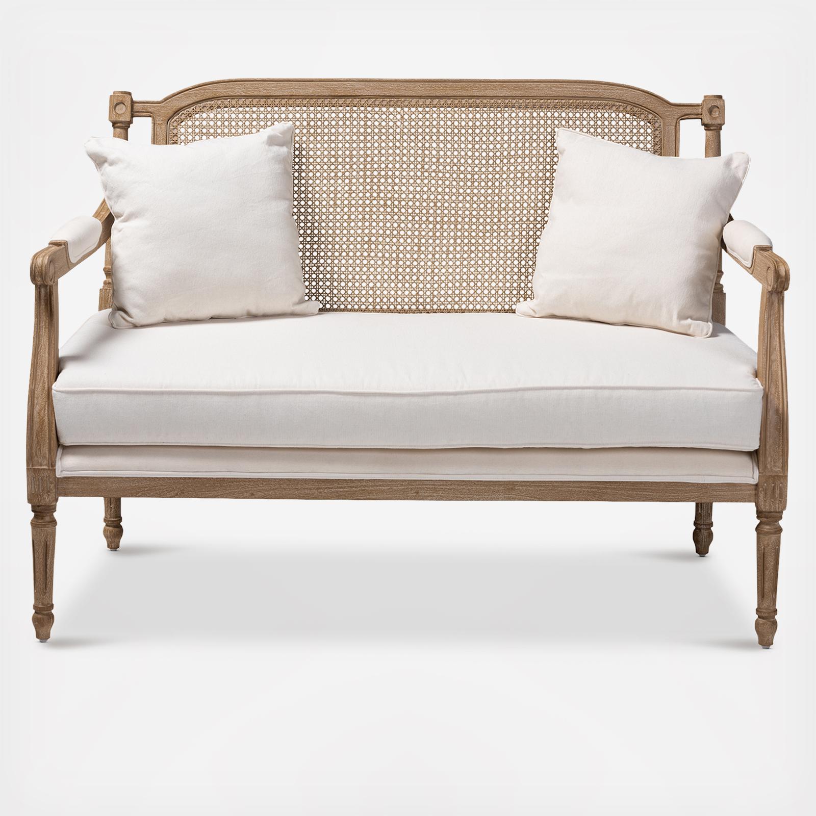 Clemence French Provincial Whitewashed Double Wood Armchair 2 Clemence French Provincial Whitewashed Double Wood Armchair