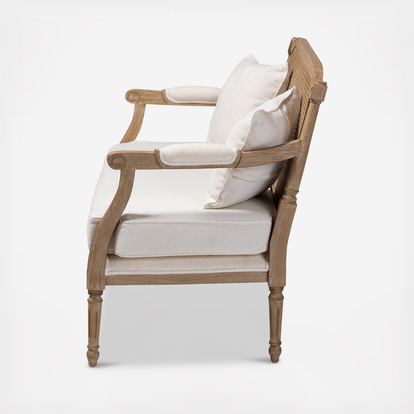 Clemence French Provincial Whitewashed Double Wood Armchair 4 Clemence French Provincial Whitewashed Double Wood Armchair