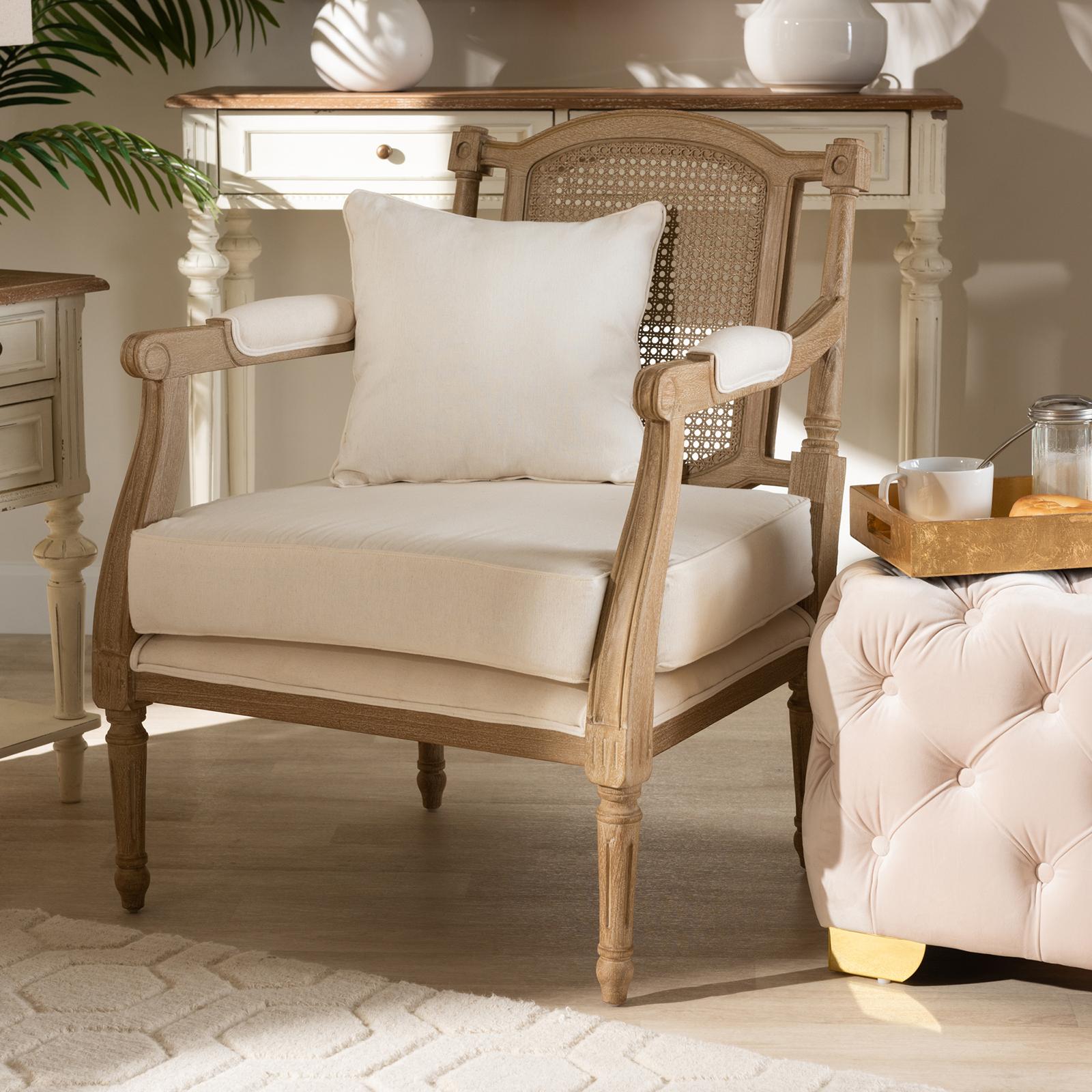 Clemence French Provincial Whitewashed Single Wood Armchair 1 Clemence French Provincial Whitewashed Single Wood Armchair