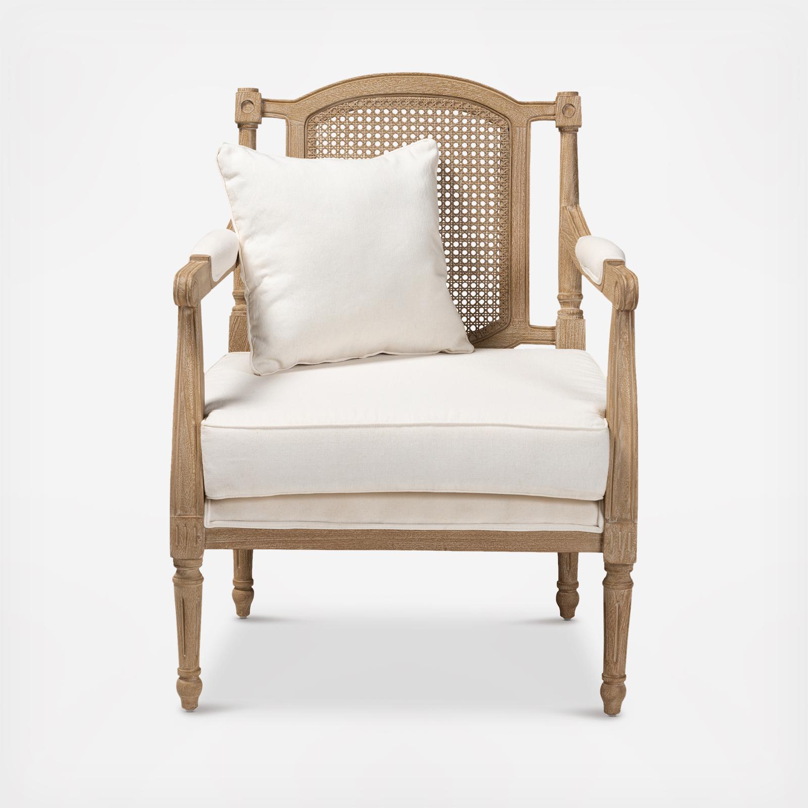 Clemence French Provincial Whitewashed Single Wood Armchair 2 Clemence French Provincial Whitewashed Single Wood Armchair