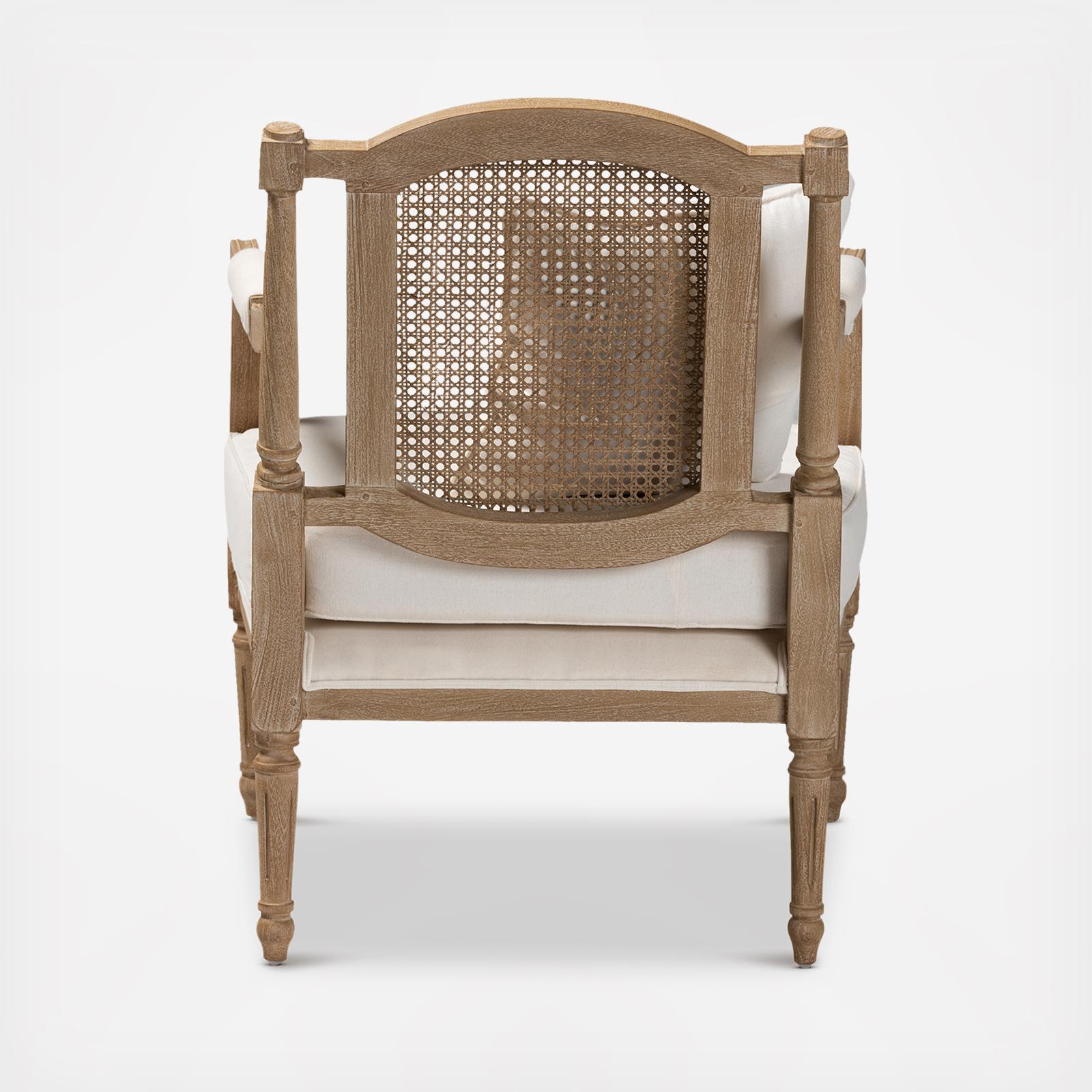 Clemence French Provincial Whitewashed Single Wood Armchair 4 Clemence French Provincial Whitewashed Single Wood Armchair