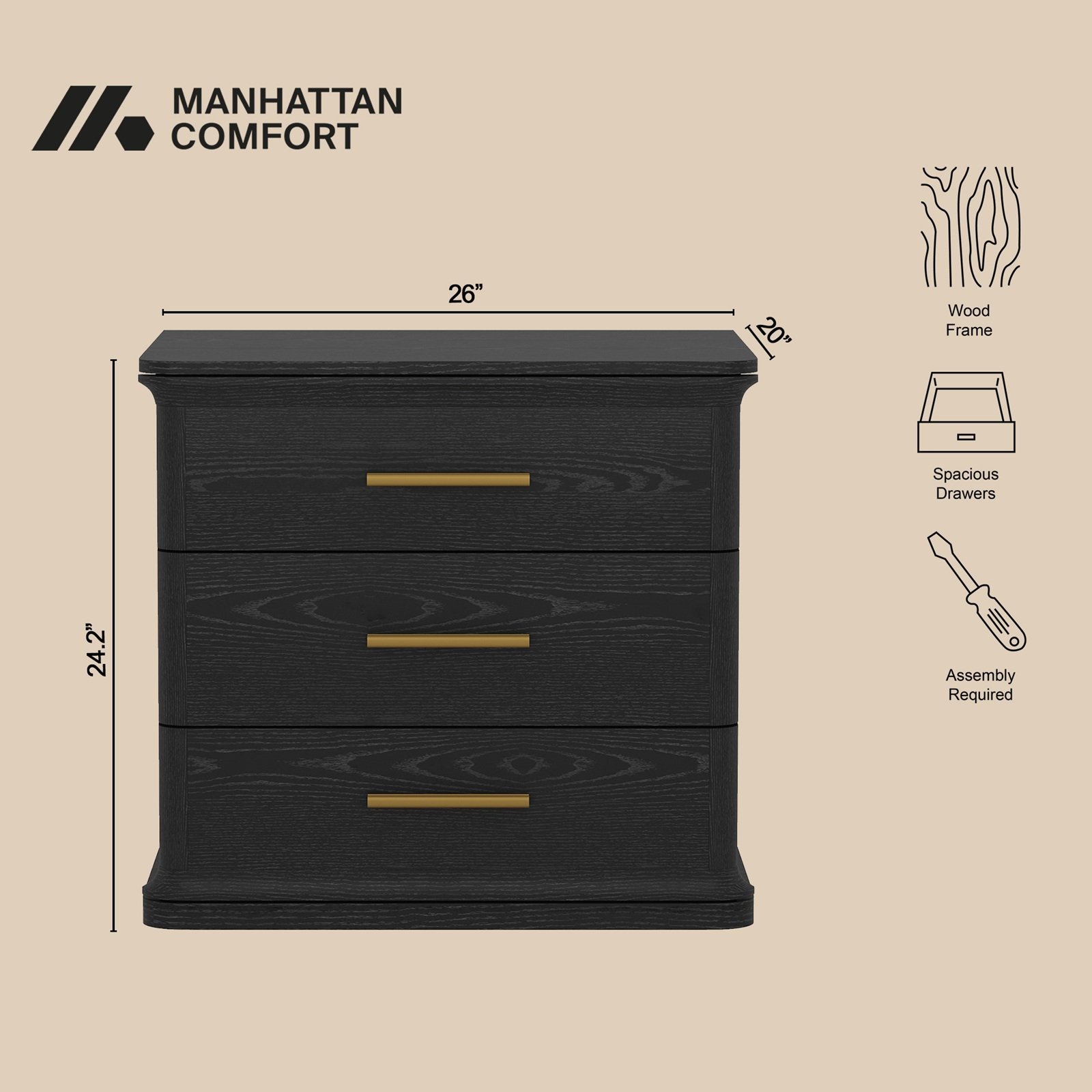 Clifford 3-Drawer Nightstand 7 Clifford 3-Drawer Nightstand