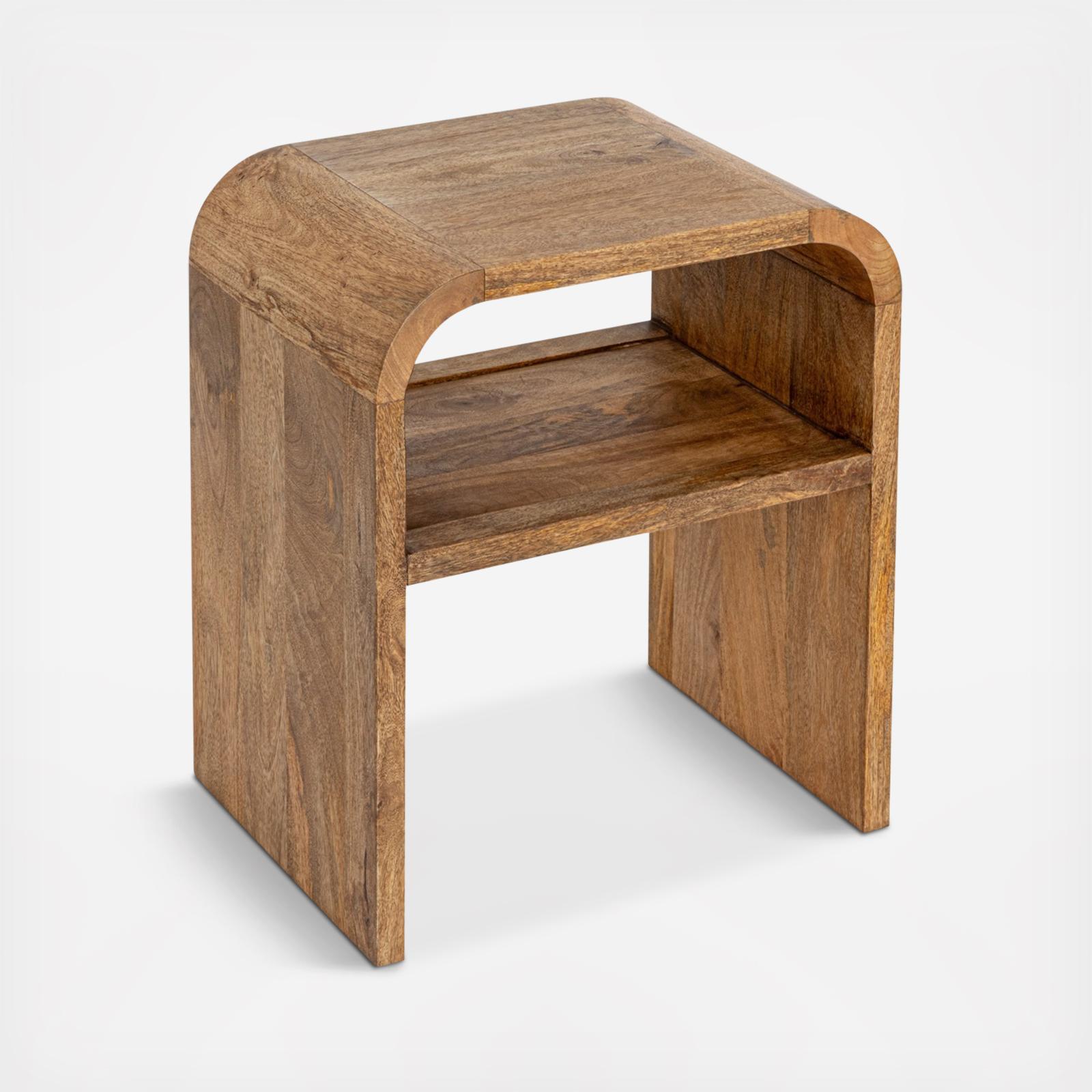 Clyde Modern Waterfall Edge Mango Wood End Table with Shelf