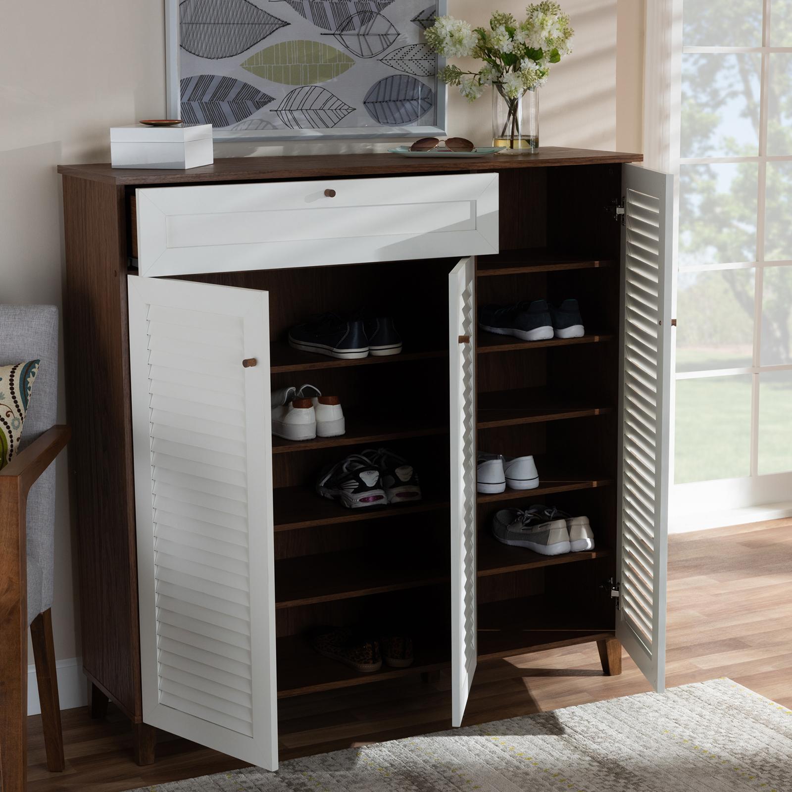 Coolidge Contemporary 11-Shelf Shoe Cabinet with Drawer