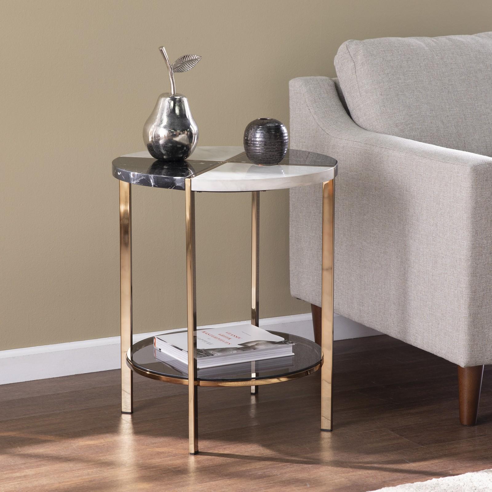 Cortinada Round Faux Marble End Table 16 Cortinada Round Faux Marble End Table