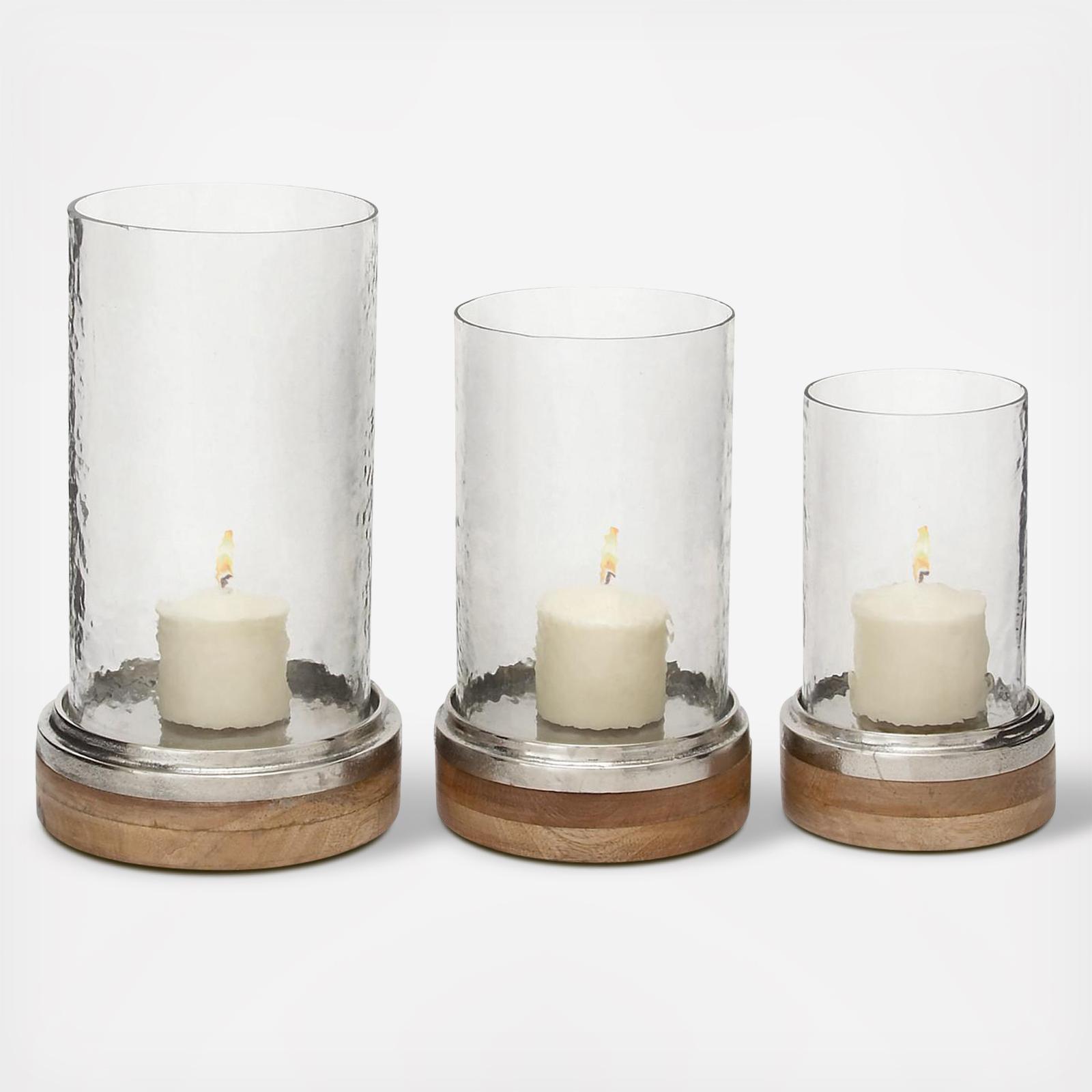 Wood Pillar 3-Piece Room Hurricane Lamp Set