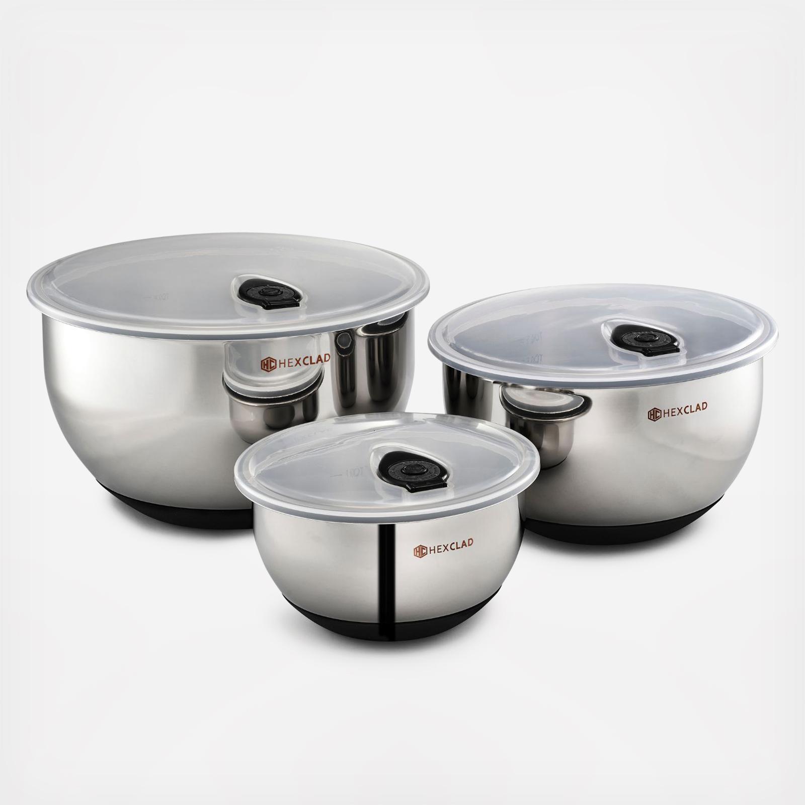 Stainless Steel 3-Piece Mixing Bowl Set with Vacuum Seal Lid 2 Stainless Steel 3-Piece Mixing Bowl Set with Vacuum Seal Lid
