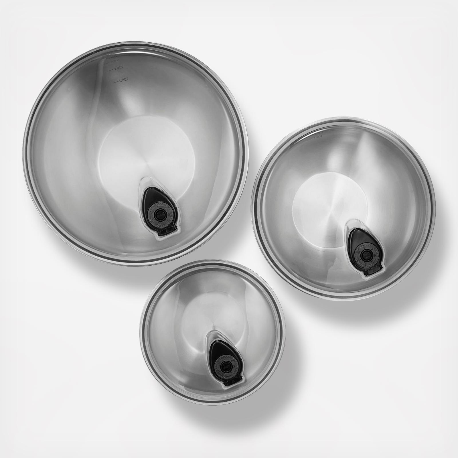 Stainless Steel 3-Piece Mixing Bowl Set with Vacuum Seal Lid 3 Stainless Steel 3-Piece Mixing Bowl Set with Vacuum Seal Lid