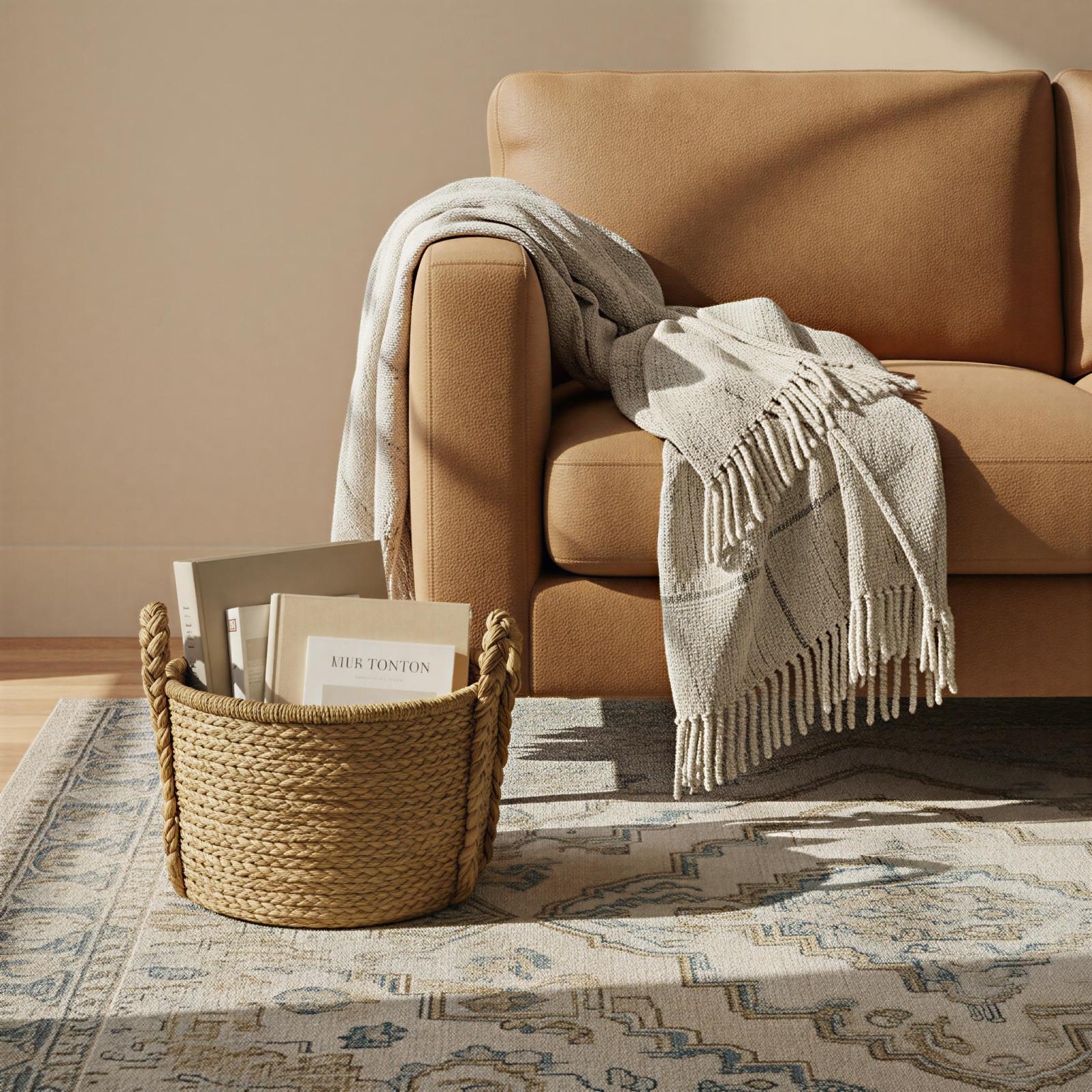 Handwoven Water Hyacinth Storage Basket with Braided Handle 16 Handwoven Water Hyacinth Storage Basket with Braided Handle