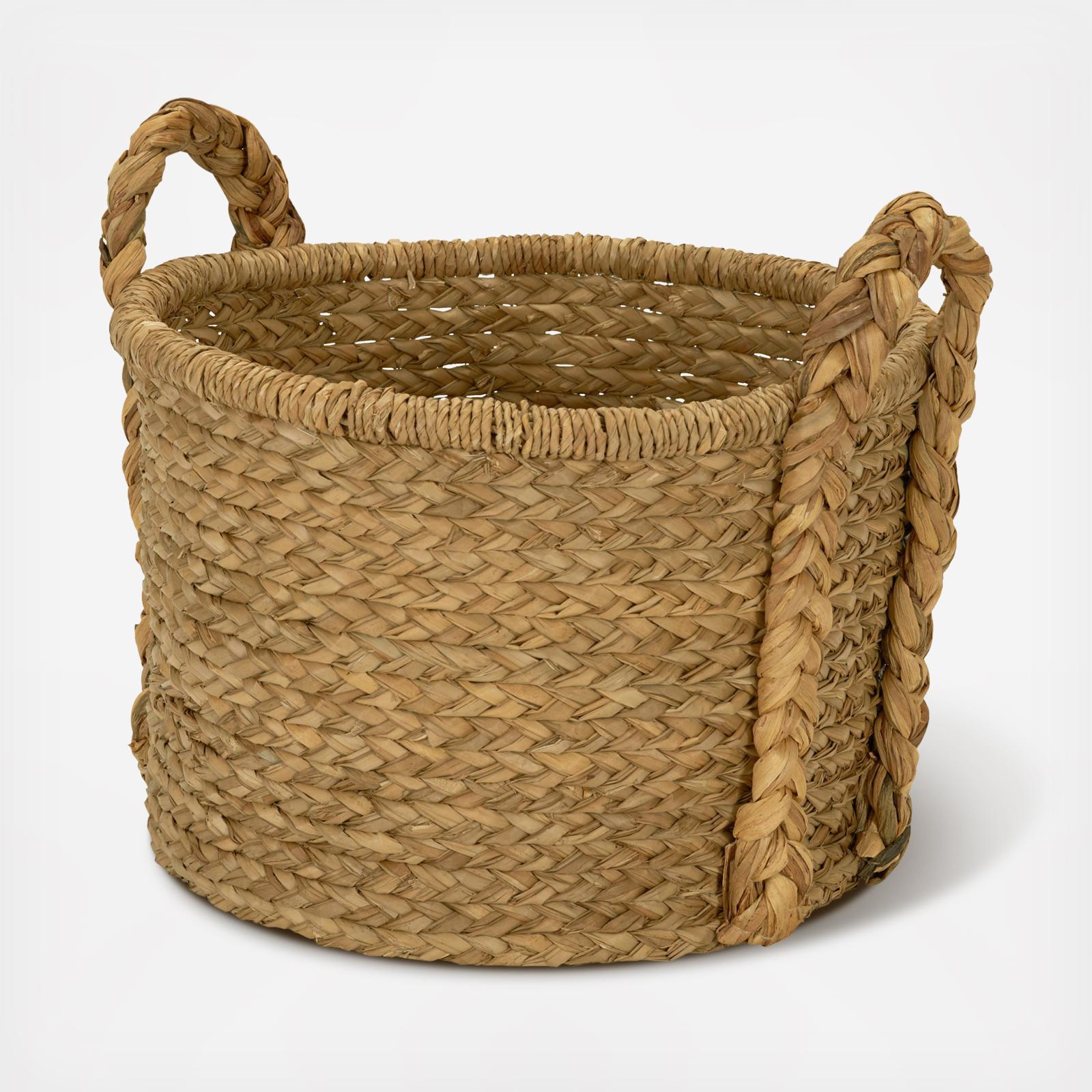 Handwoven Water Hyacinth Storage Basket with Braided Handle 2 Handwoven Water Hyacinth Storage Basket with Braided Handle