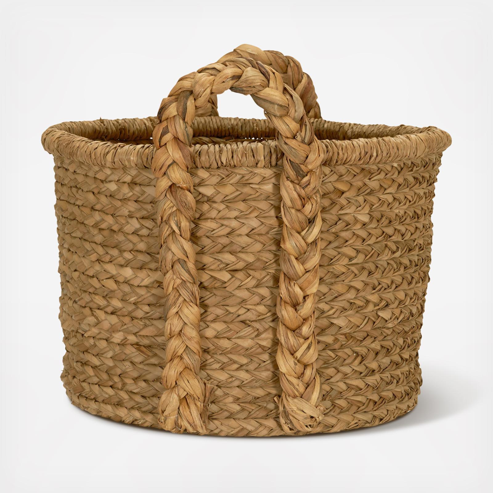 Handwoven Water Hyacinth Storage Basket with Braided Handle 3 Handwoven Water Hyacinth Storage Basket with Braided Handle