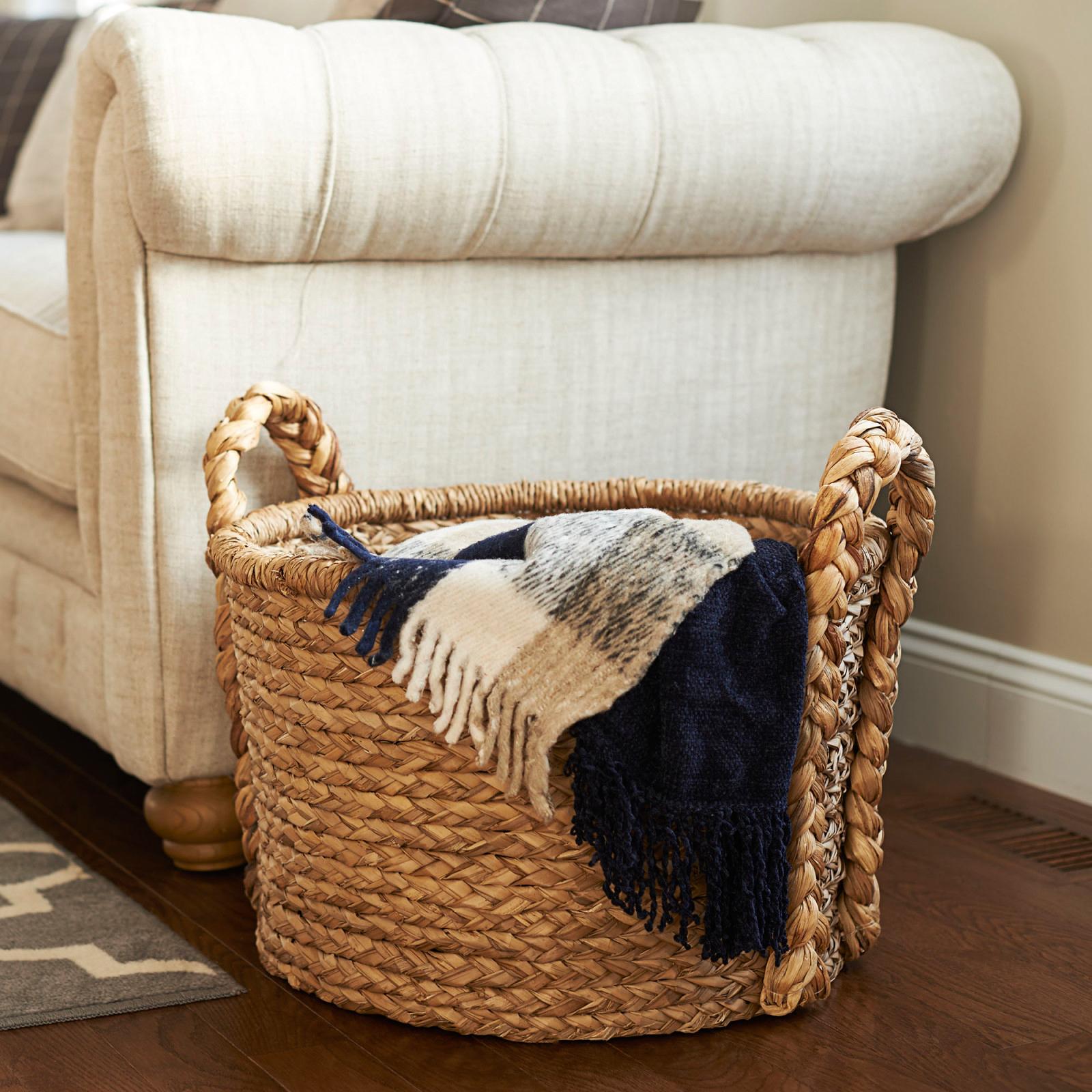 Handwoven Water Hyacinth Storage Basket with Braided Handle 4 Handwoven Water Hyacinth Storage Basket with Braided Handle