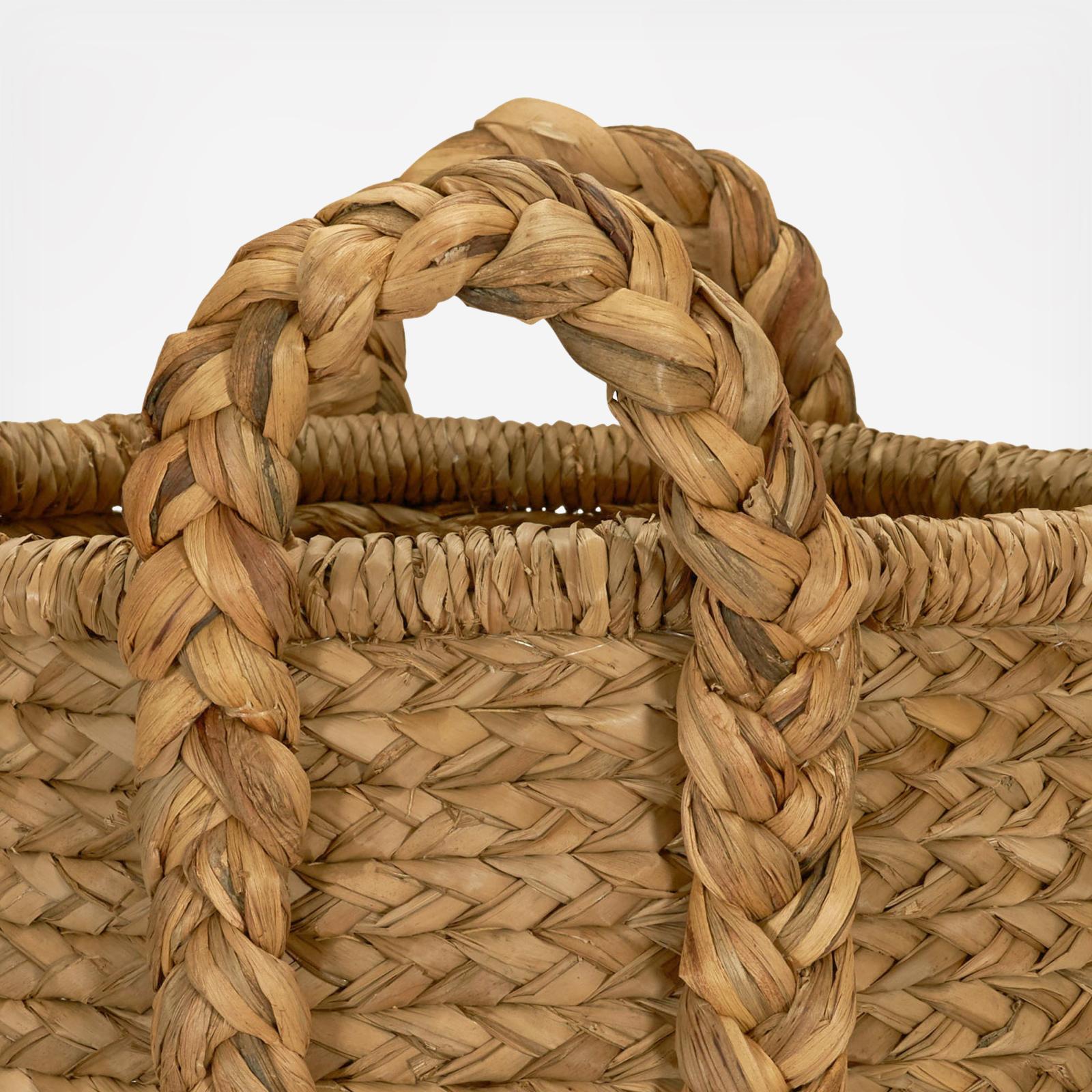 Handwoven Water Hyacinth Storage Basket with Braided Handle 5 Handwoven Water Hyacinth Storage Basket with Braided Handle