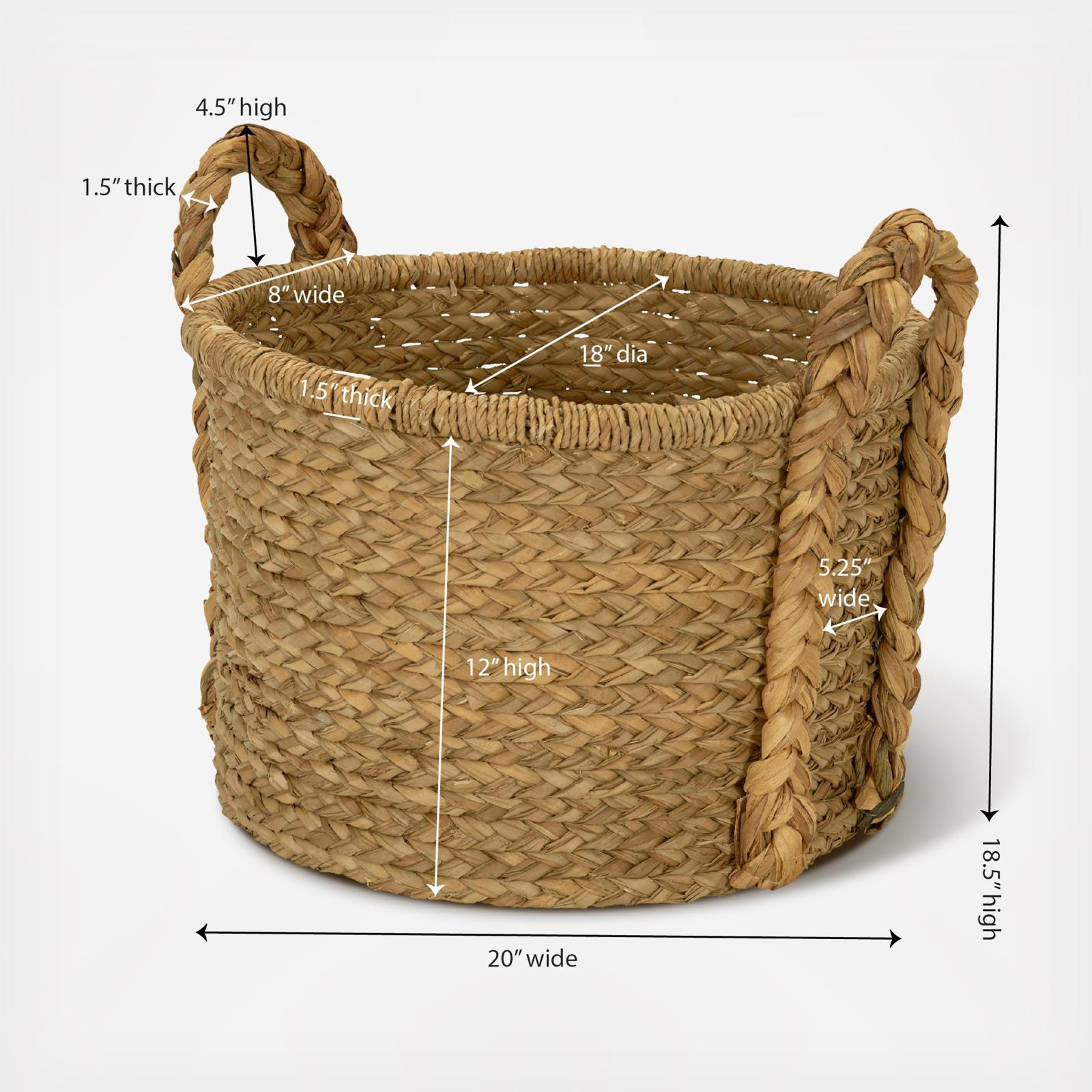 Handwoven Water Hyacinth Storage Basket with Braided Handle 8 Handwoven Water Hyacinth Storage Basket with Braided Handle