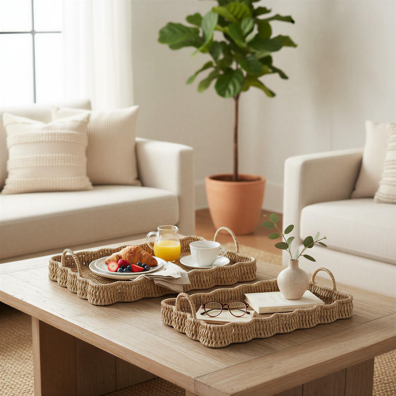 Woven Seagrass Scalloped 2-Piece Rectangular Tray 1 Woven Seagrass Scalloped 2-Piece Rectangular Tray