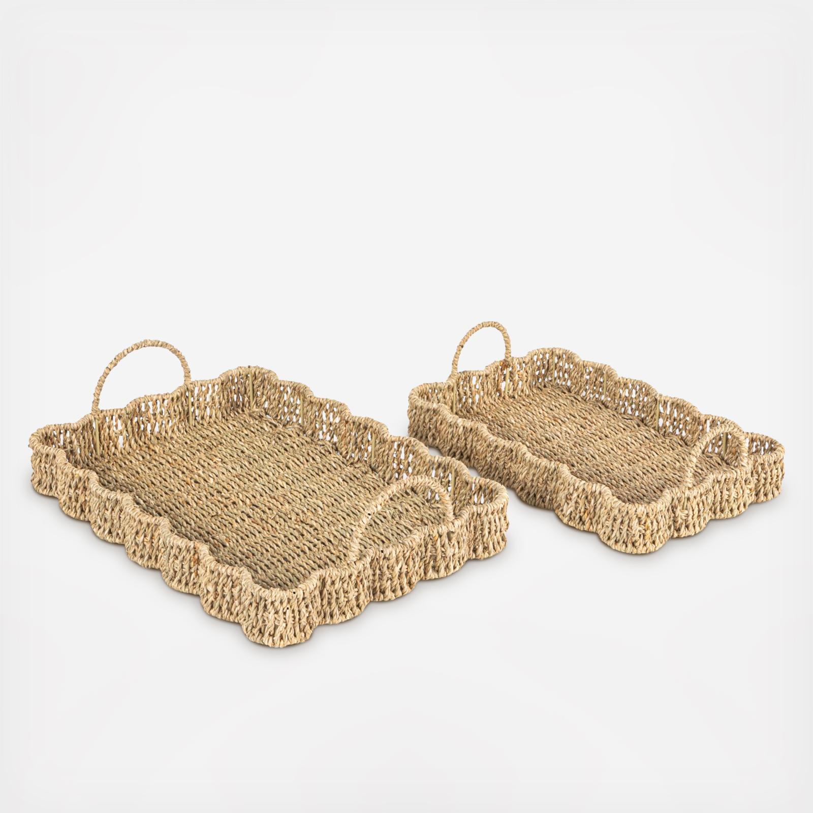Woven Seagrass Scalloped 2-Piece Rectangular Tray 2 Woven Seagrass Scalloped 2-Piece Rectangular Tray