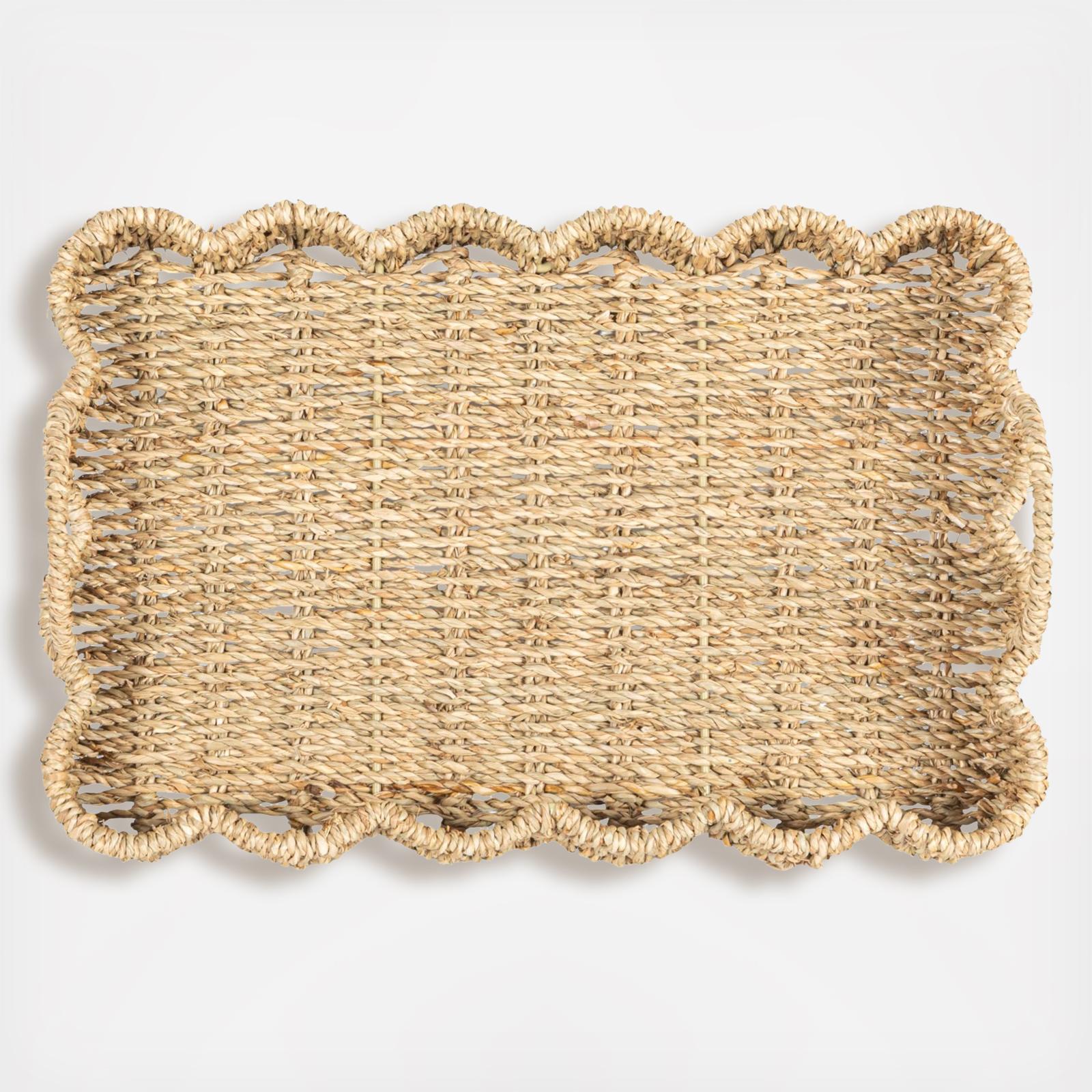 Woven Seagrass Scalloped 2-Piece Rectangular Tray 4 Woven Seagrass Scalloped 2-Piece Rectangular Tray